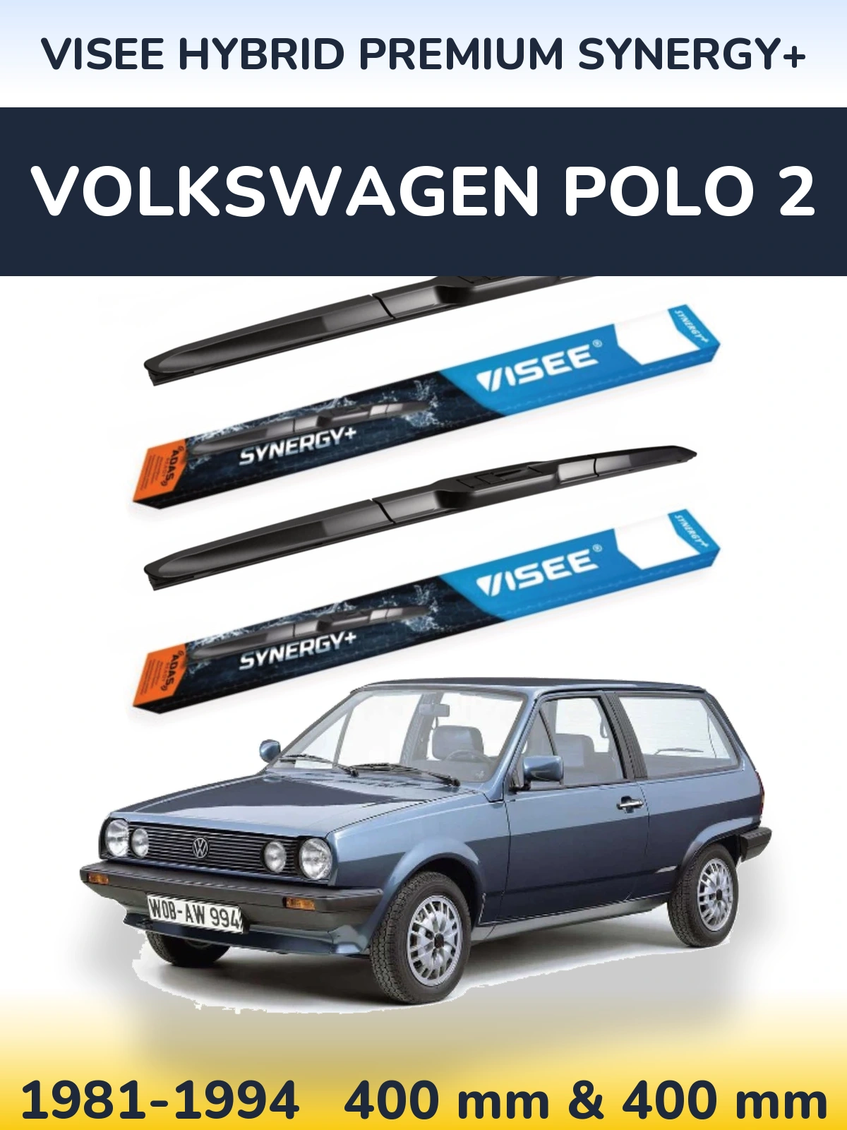 Front wiper blade set VISEE HYBRID PREMIUM SYNERGY+ 400 & 400 mm for Volkswagen Polo 2 1981-1994