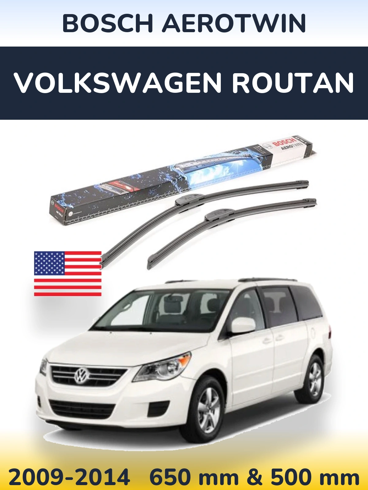 Front wiper blade set BOSCH AeroTwin 650 & 500 мм for Volkswagen Routan 2009-2014