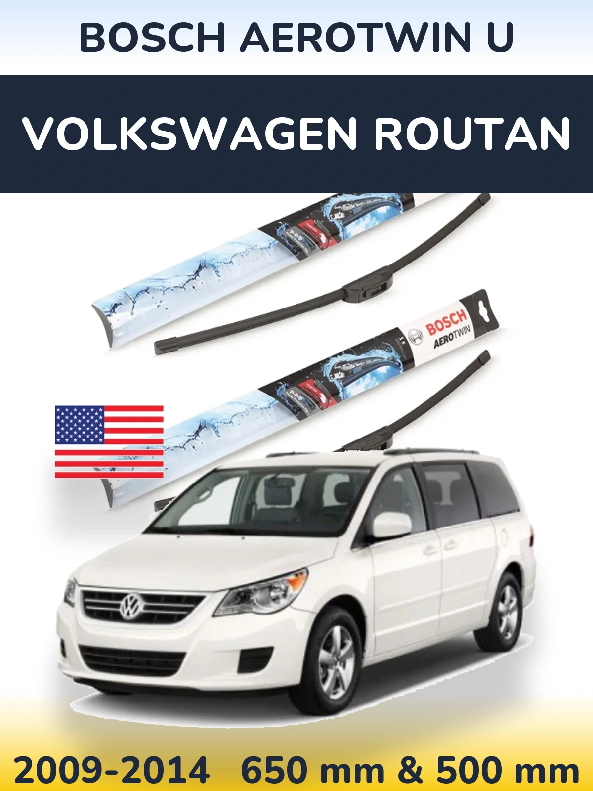 Front wiper blade set BOSCH AeroTwin U 650 & 500 mm for Volkswagen Routan 2009-2014