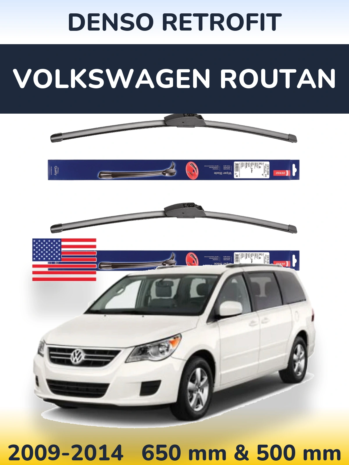 Front wiper blade set Denso Retrofit 650 & 500 мм for Volkswagen Routan 2009-2014