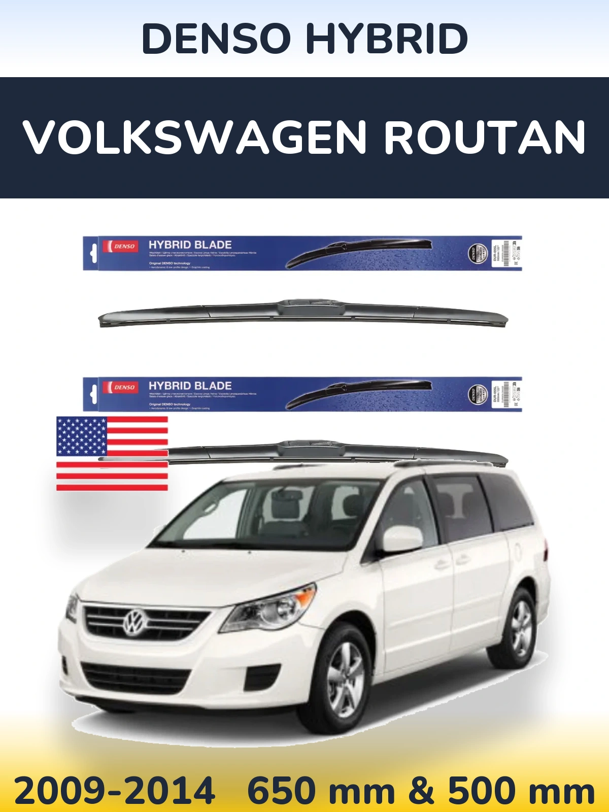 Комплект передних дворников Denso Hybrid 650 & 500 мм для Volkswagen Routan 2009-2014