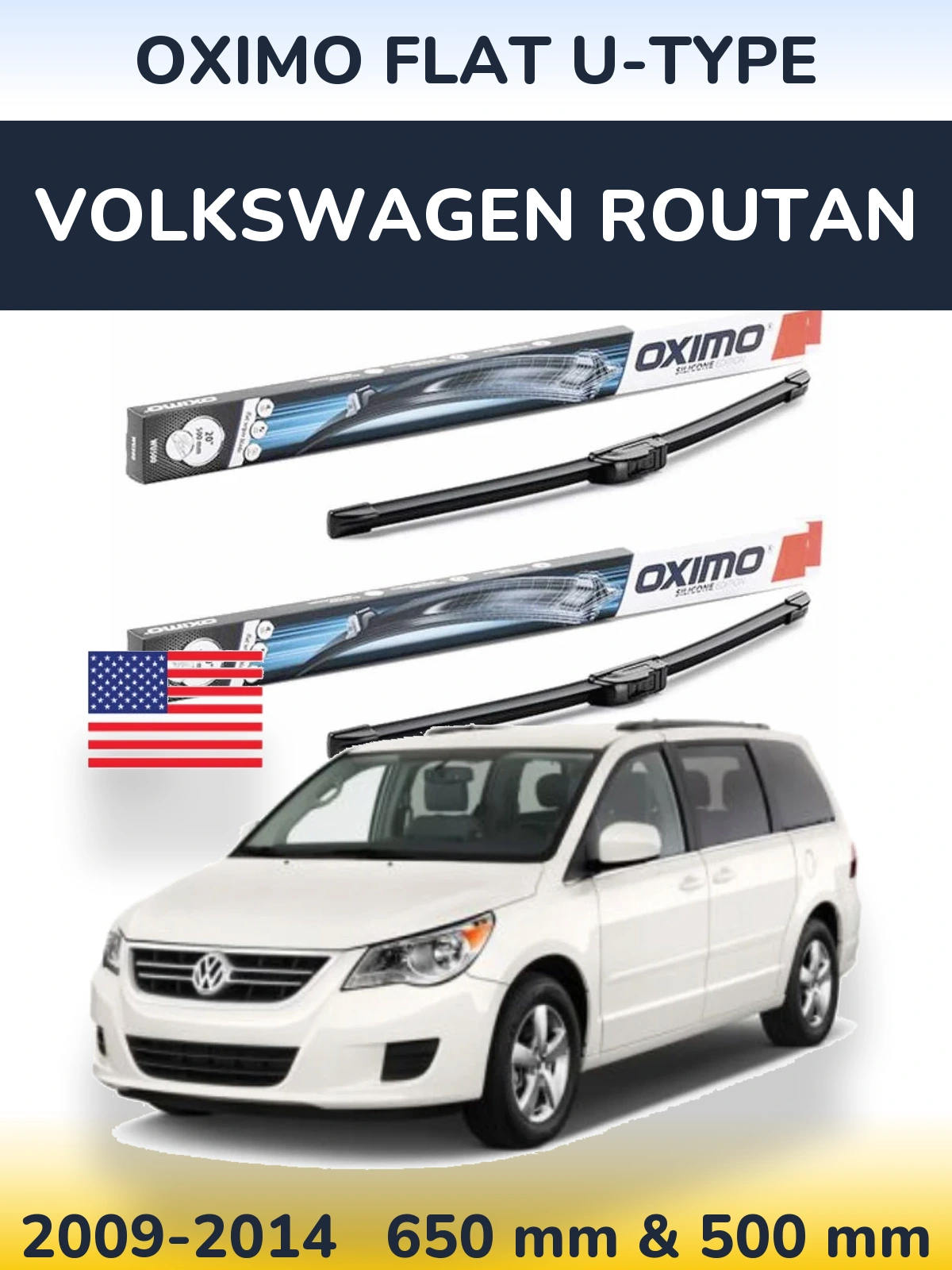 Front wiper blade set Oximo Flat U-type 650 & 500 mm for Volkswagen Routan 2009-2014