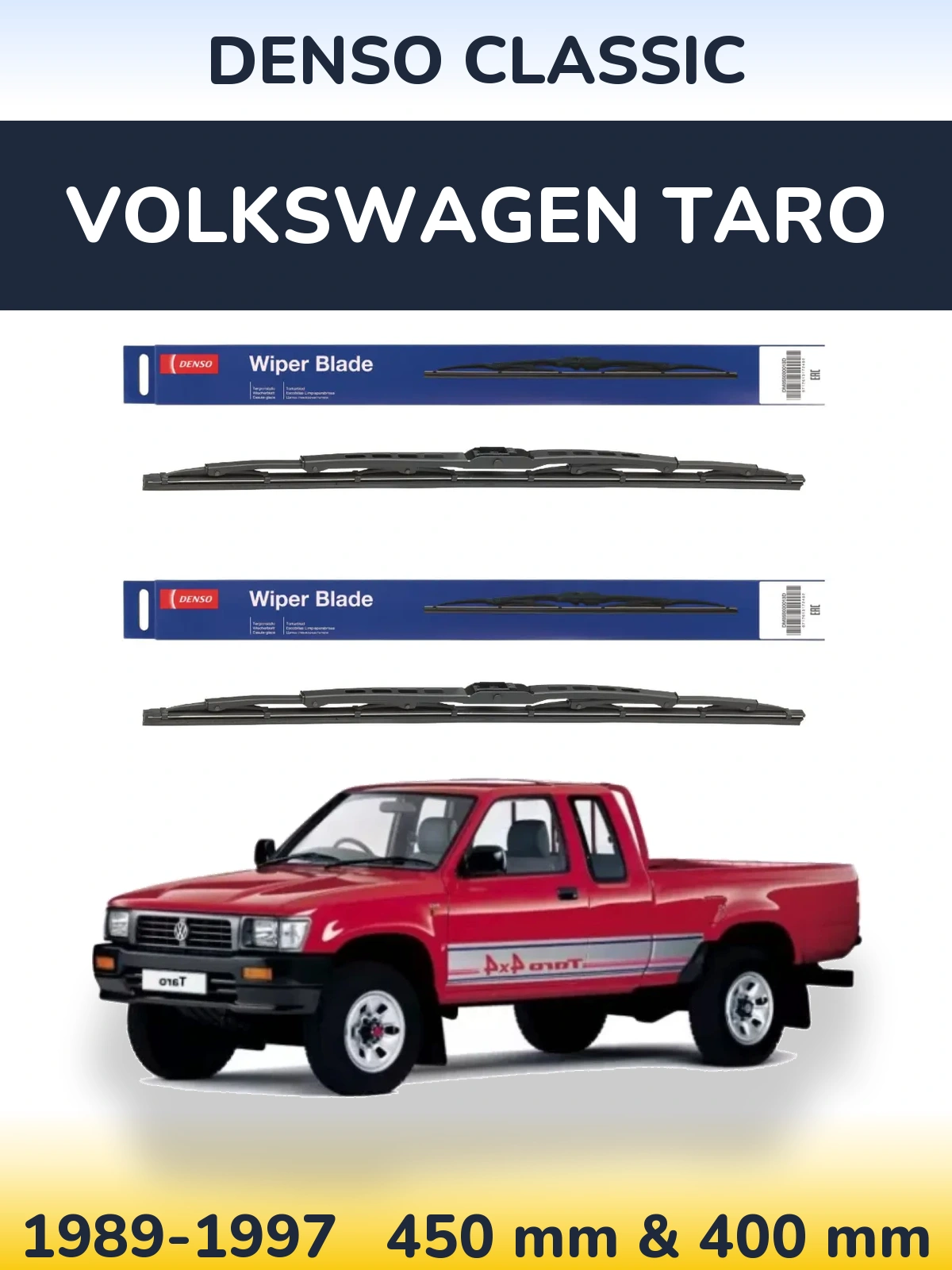 Front wiper blade set Denso Classic 450 & 400 mm for Volkswagen Taro 1989-1997