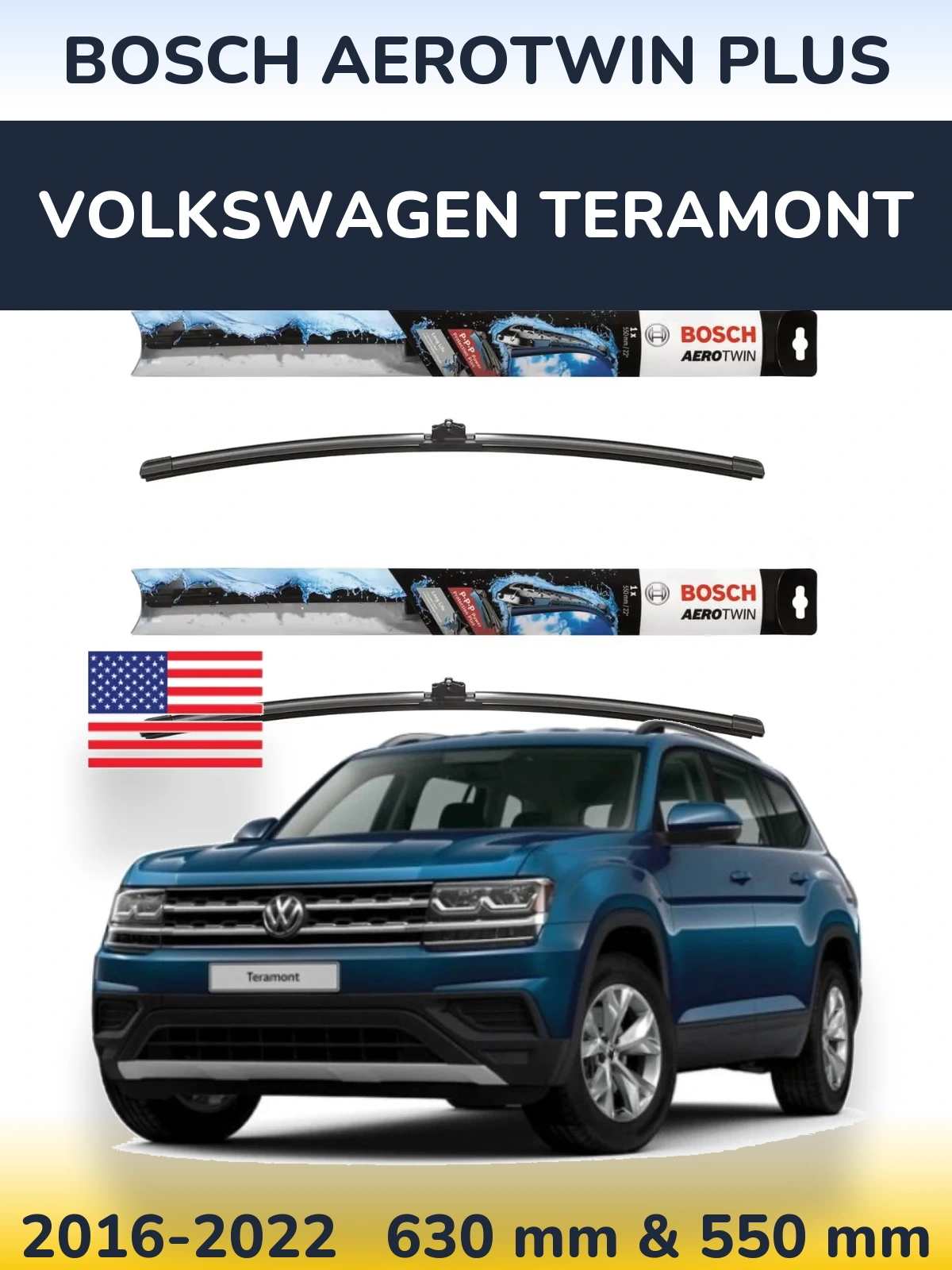 Front wiper blade set BOSCH AeroTwin Plus 600 & 550 мм for Volkswagen Teramont 2016-2022