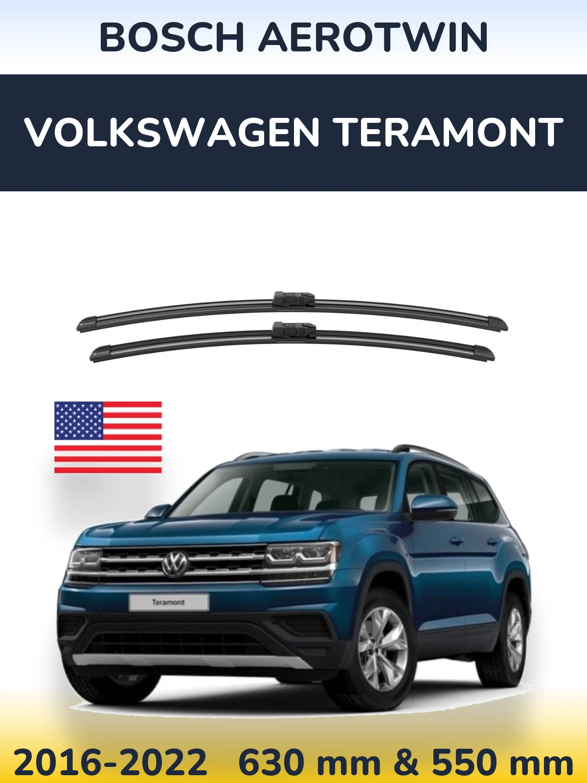 Комплект передніх щіток BOSCH AeroTwin 625 & 550 мм для Volkswagen Teramont 2016-2022
