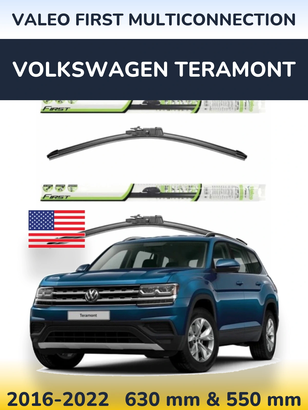 Front wiper blade set Valeo First MultiConnection 600 & 550 мм for Volkswagen Teramont 2016-2022