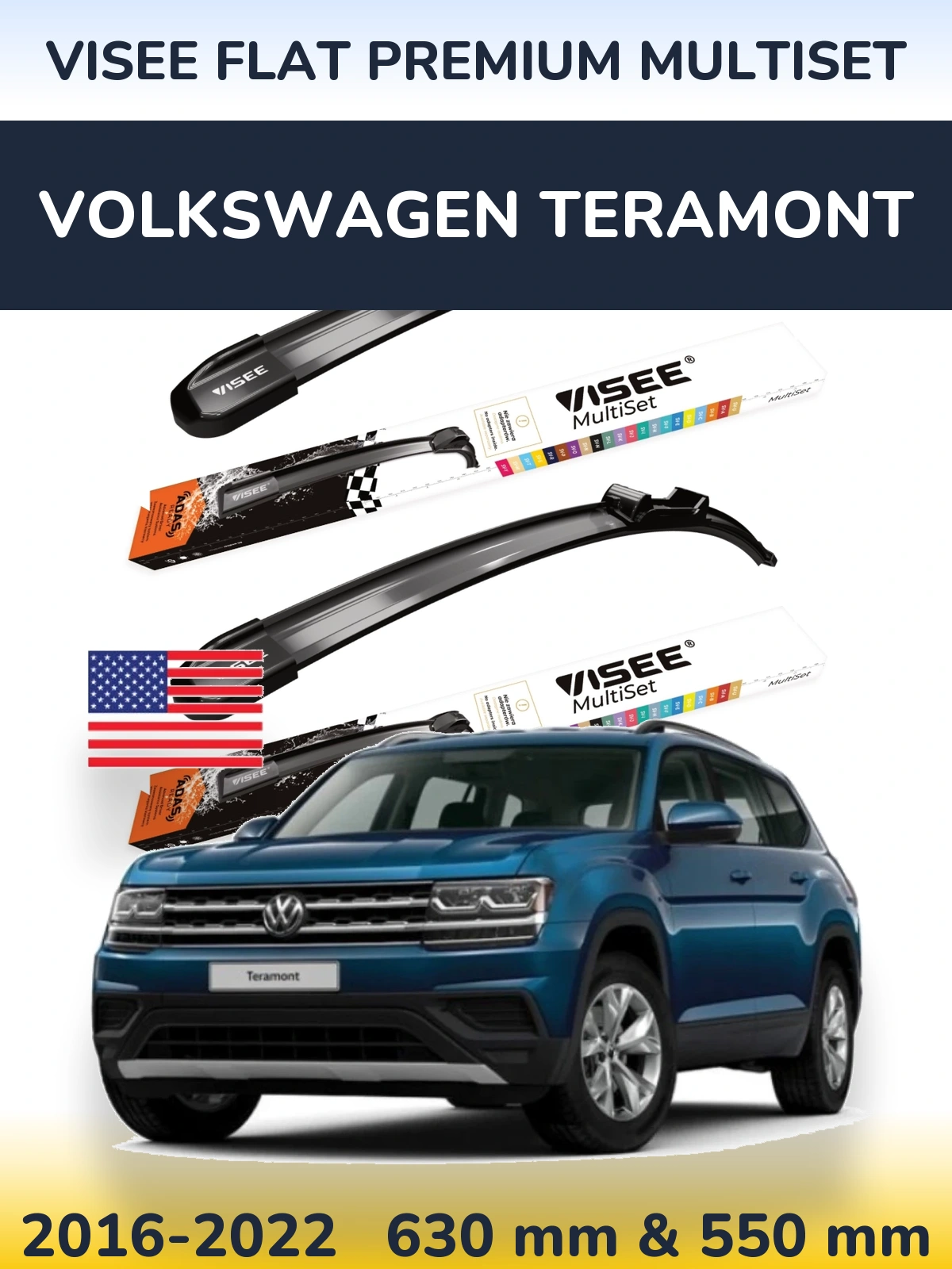 Front wiper blade set VISEE FLAT PREMIUM MultiSet 630 & 550 мм for Volkswagen Teramont 2016-2022