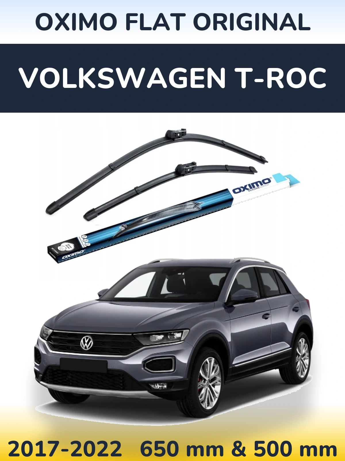 Front wiper blade set Oximo Flat Original 650 & 500 мм for Volkswagen T-Roc 2017-2022