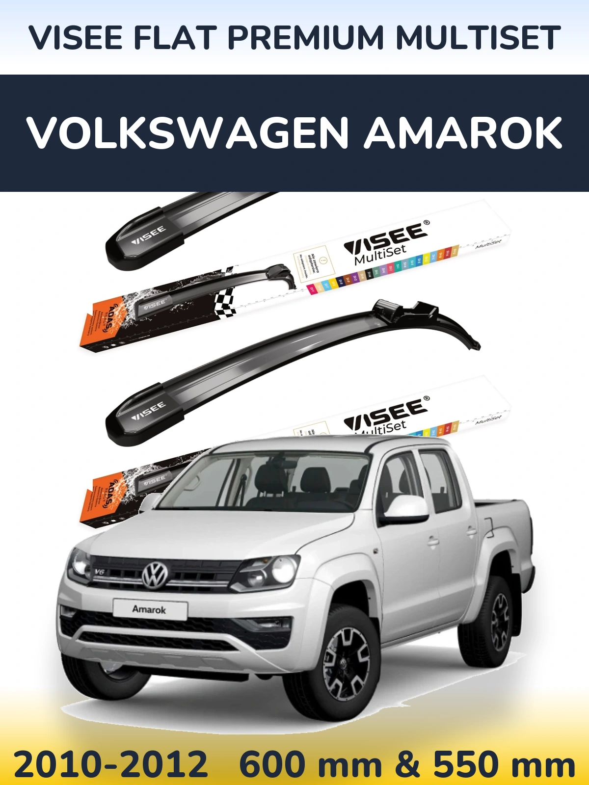 Front wiper blade set VISEE FLAT PREMIUM MultiSet 600 & 550 mm for Volkswagen Amarok 2010-2012