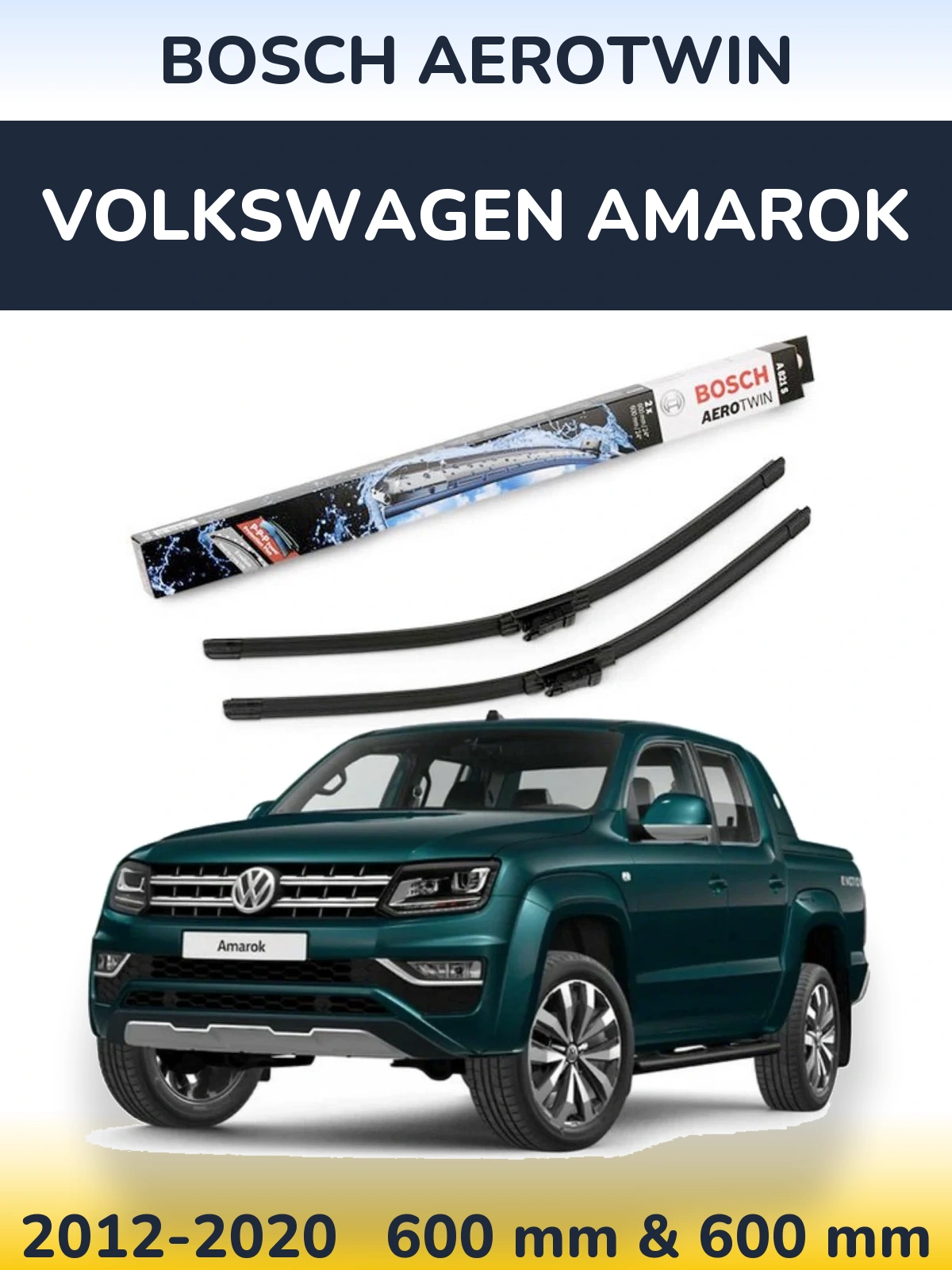Комплект передних дворников BOSCH AeroTwin 600 & 600 мм для Volkswagen Amarok 2012-2020