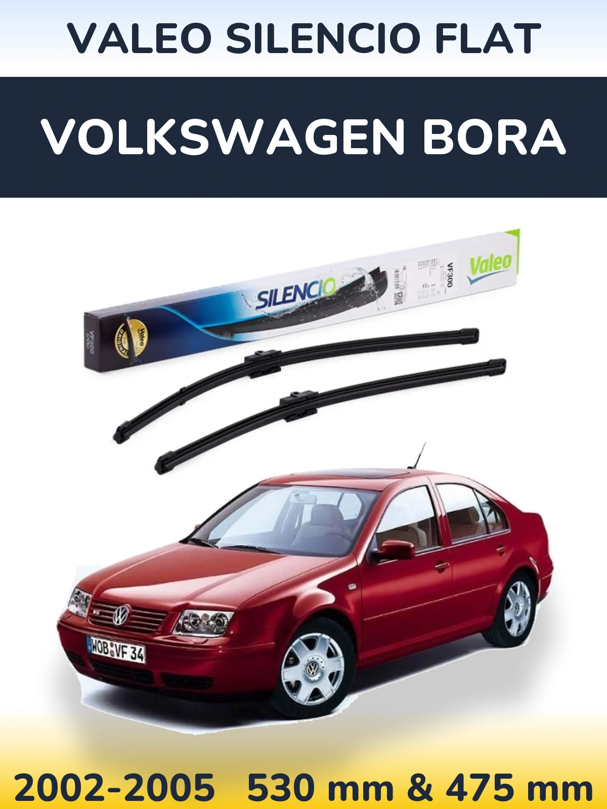 Комплект передніх щіток Valeo Silencio Flat 530 & 475 мм для Volkswagen Bora 2002-2005