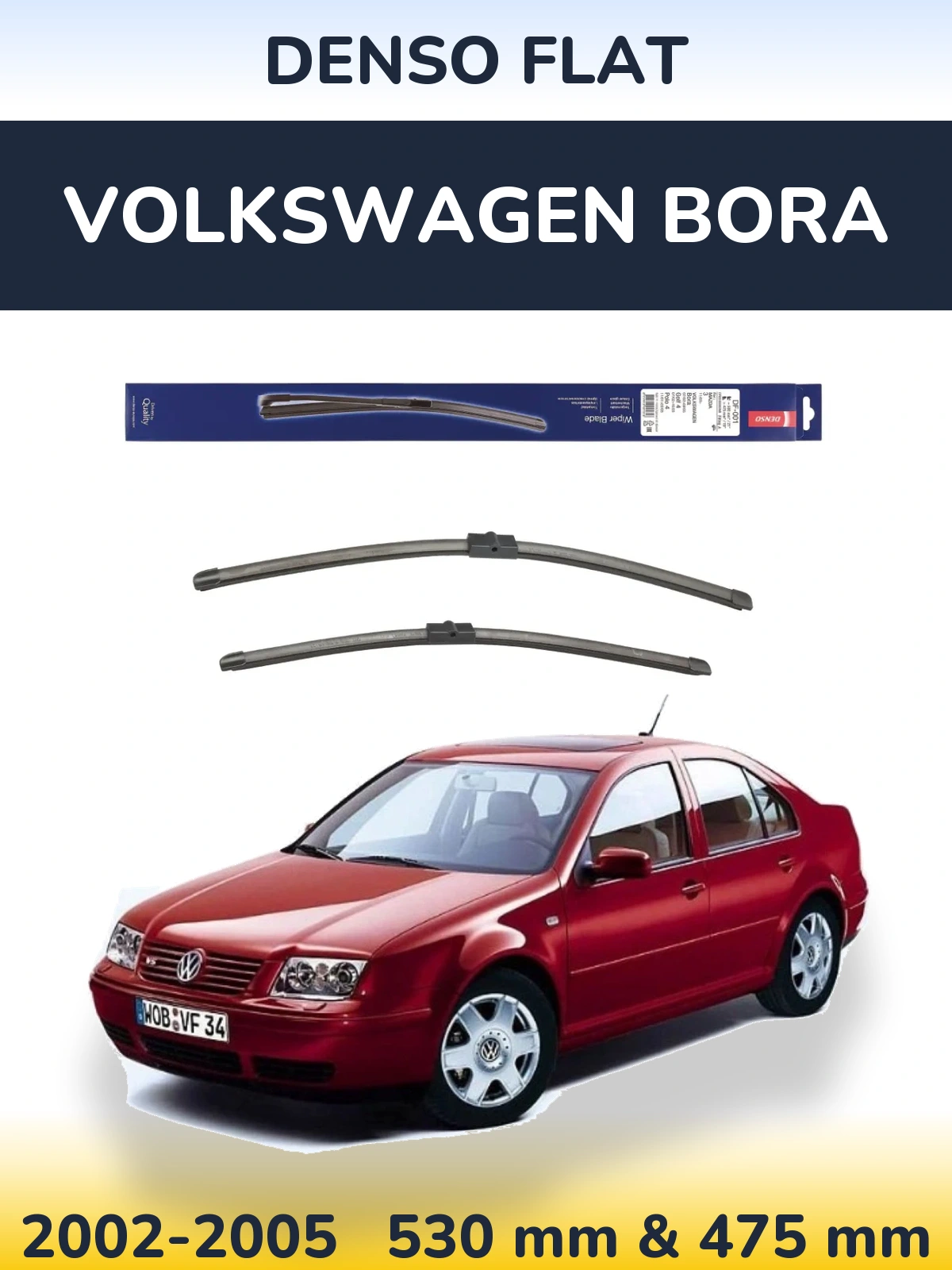 Front wiper blade set Denso Flat 530 & 475 mm for Volkswagen Bora 2002-2005