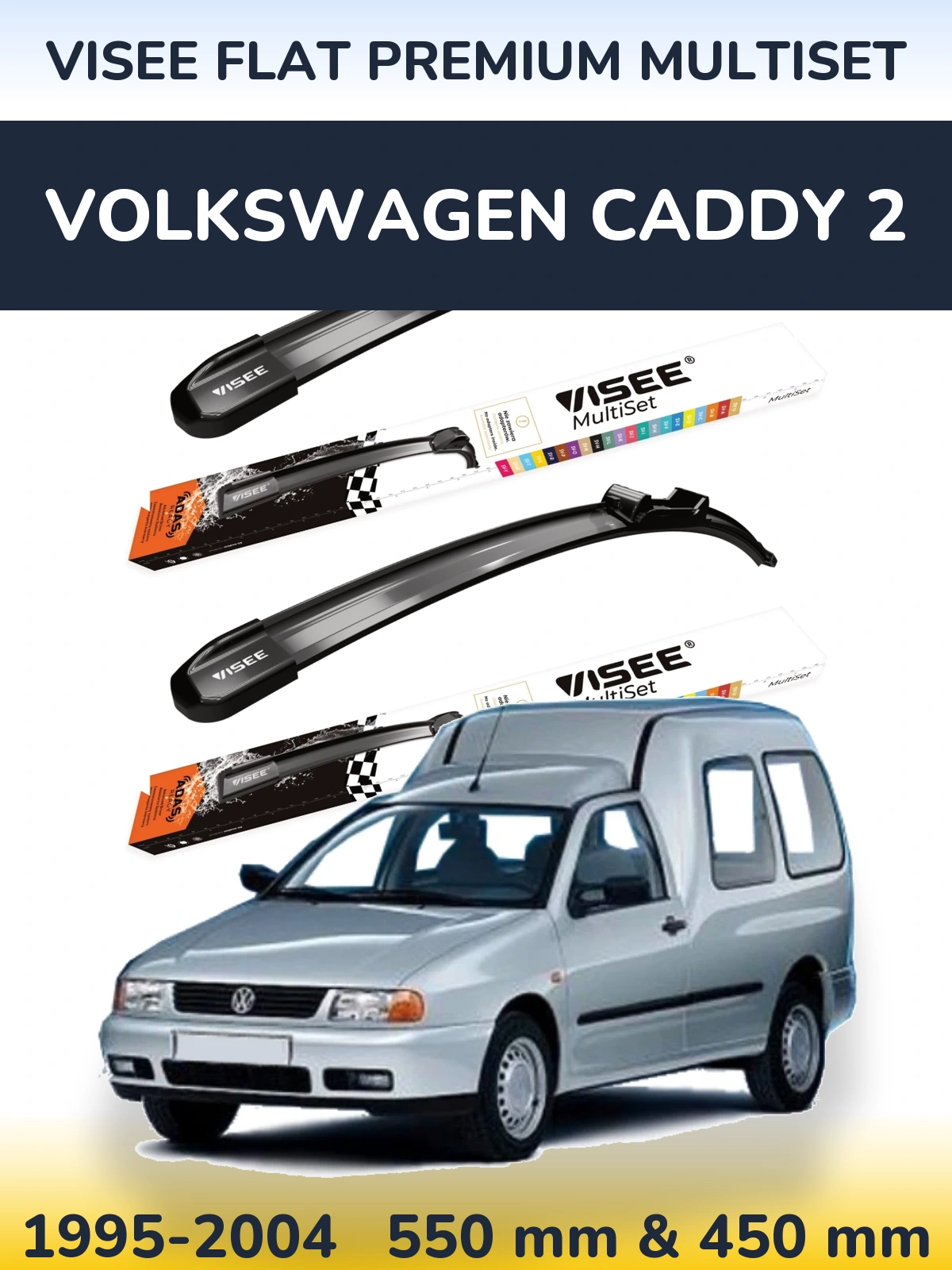 Komplet przednich wycieraczek VISEE FLAT PREMIUM MultiSet 550 & 450 mm do Volkswagen Caddy 2 1995-2004