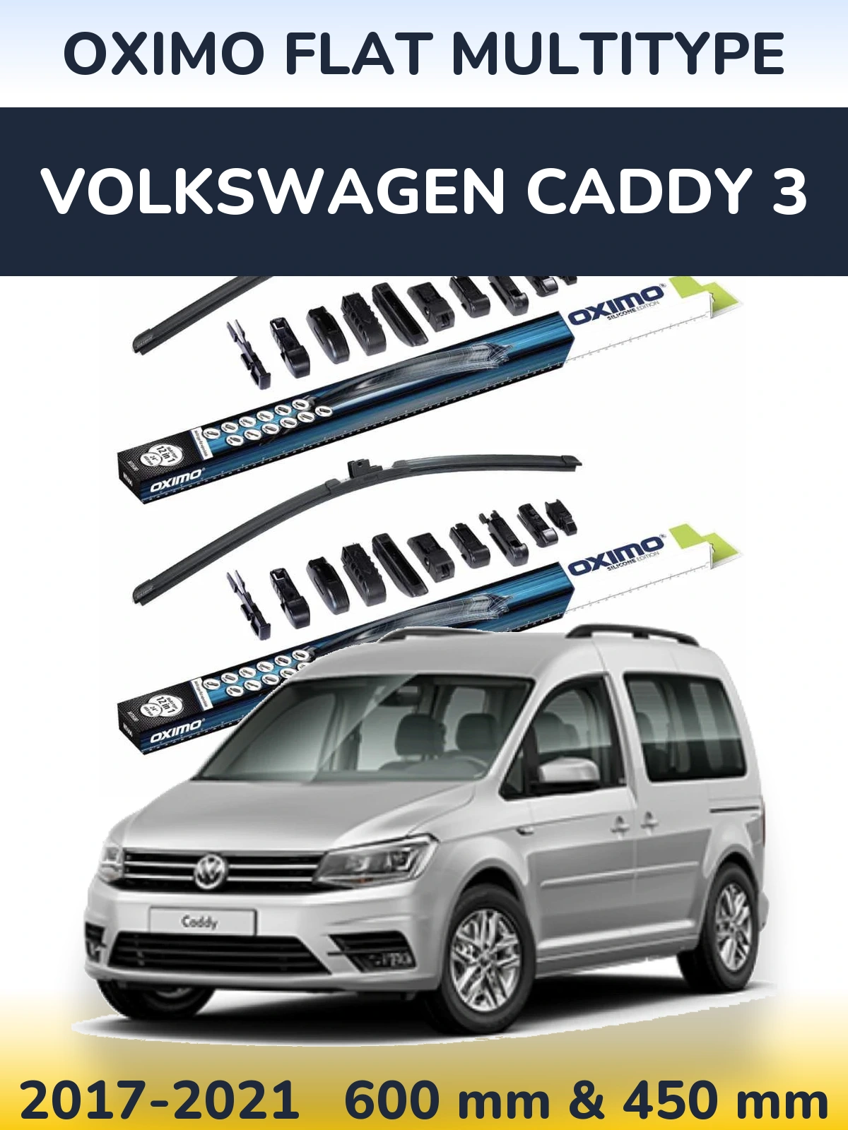 Front wiper blade set Oximo Flat MultiTypee 600 & 450 мм for Volkswagen Caddy 3 2017-2021