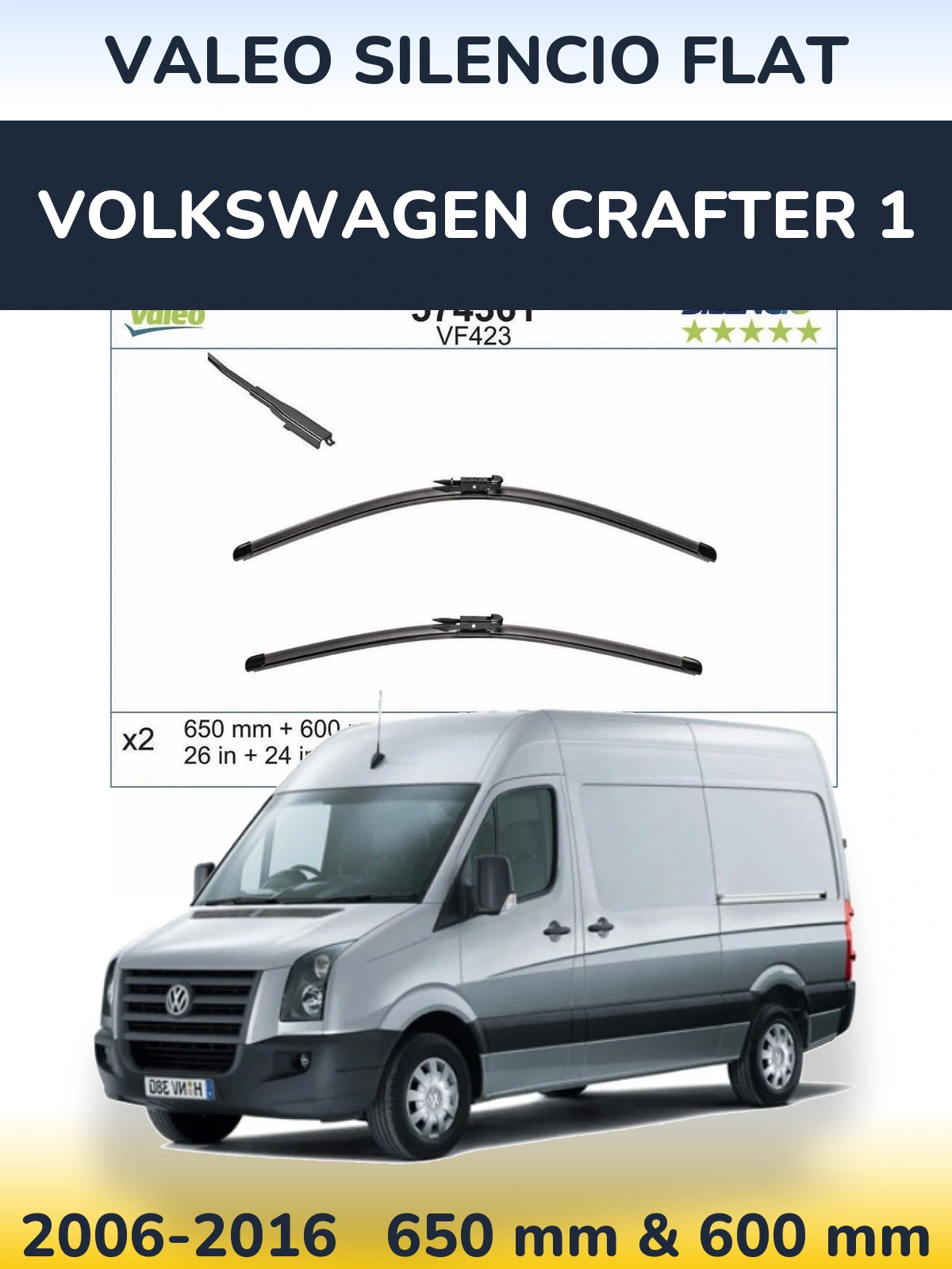 Комплект передніх щіток Valeo Silencio Flat 650 & 600 мм для Volkswagen Crafter 1 2006-2016
