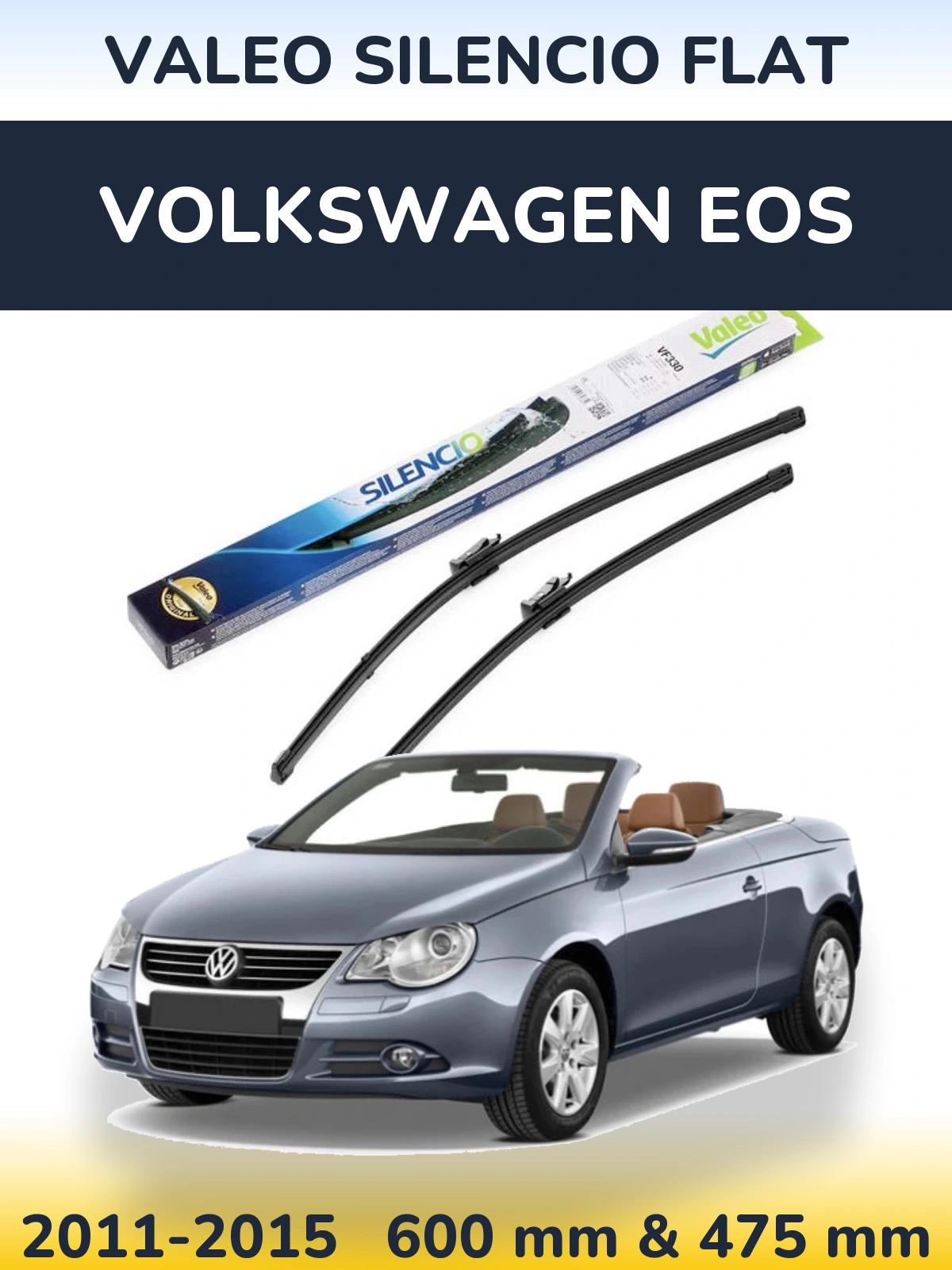 Комплект передних дворников Valeo Silencio Flat 600 & 475 мм для Volkswagen EOS 2011-2015