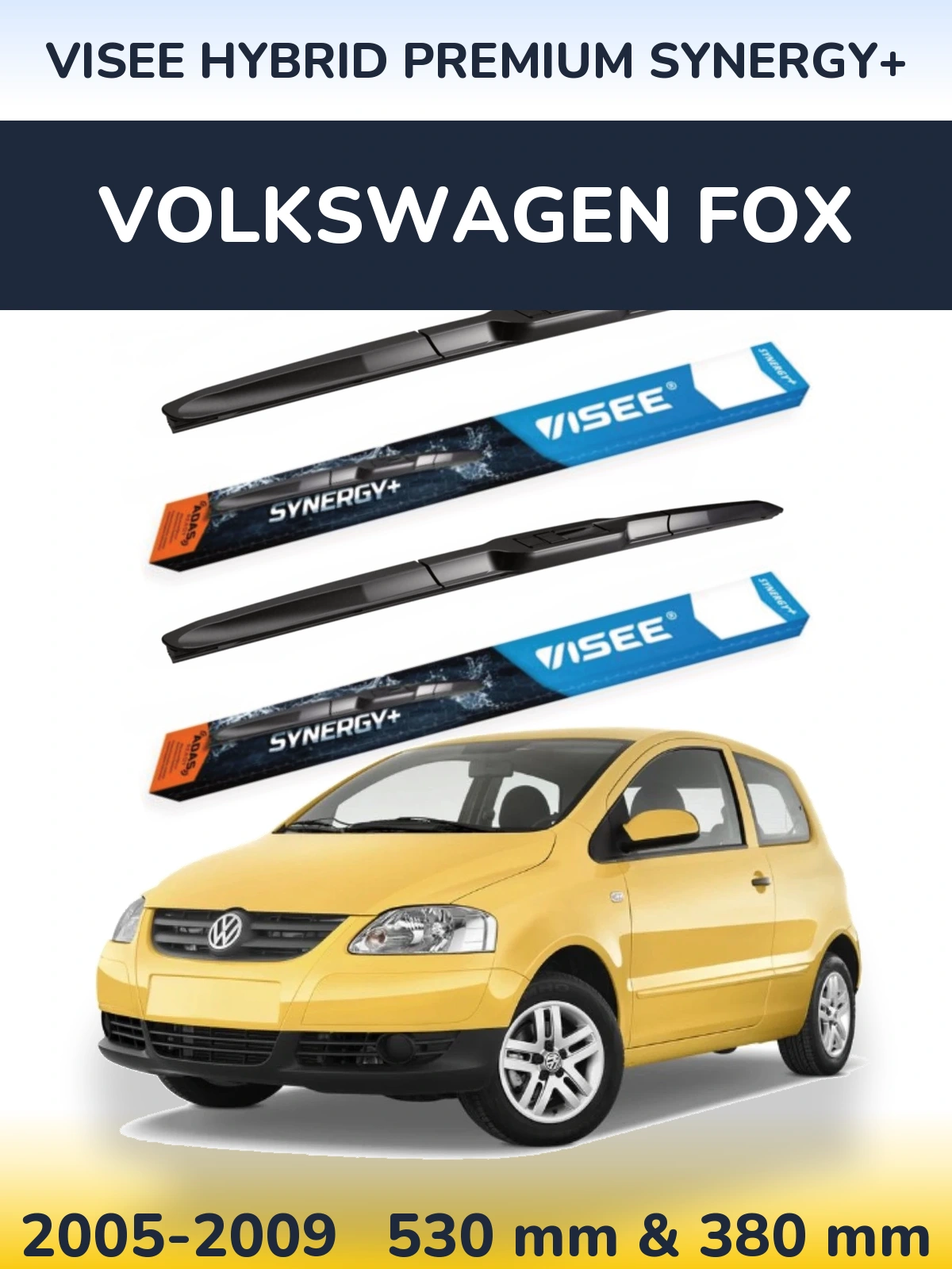 Front wiper blade set VISEE HYBRID PREMIUM SYNERGY+ 530 & 380 мм for Volkswagen Fox 2005-2009