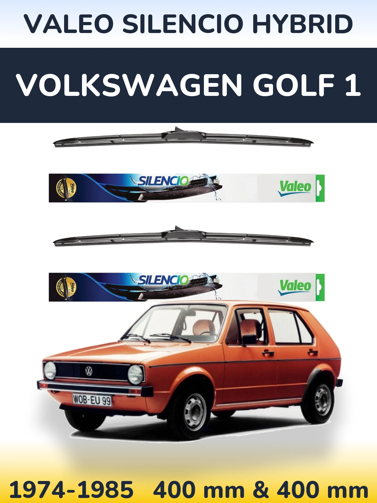 Front wiper blade set Valeo Silencio Hybrid 400 & 400 мм for Volkswagen Golf 1 1974-1985