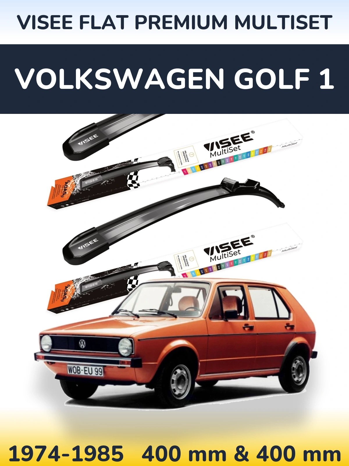 Комплект передних дворников VISEE FLAT PREMIUM MultiSet 400 & 400 мм для Volkswagen Golf 1 1974-1985