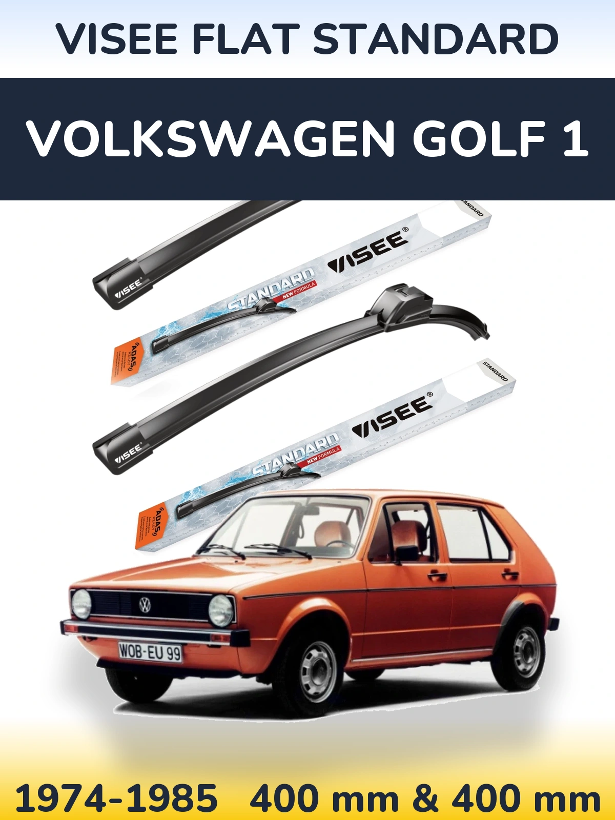 Front wiper blade set VISEE FLAT STANDARD 400 & 400 мм for Volkswagen Golf 1 1974-1985