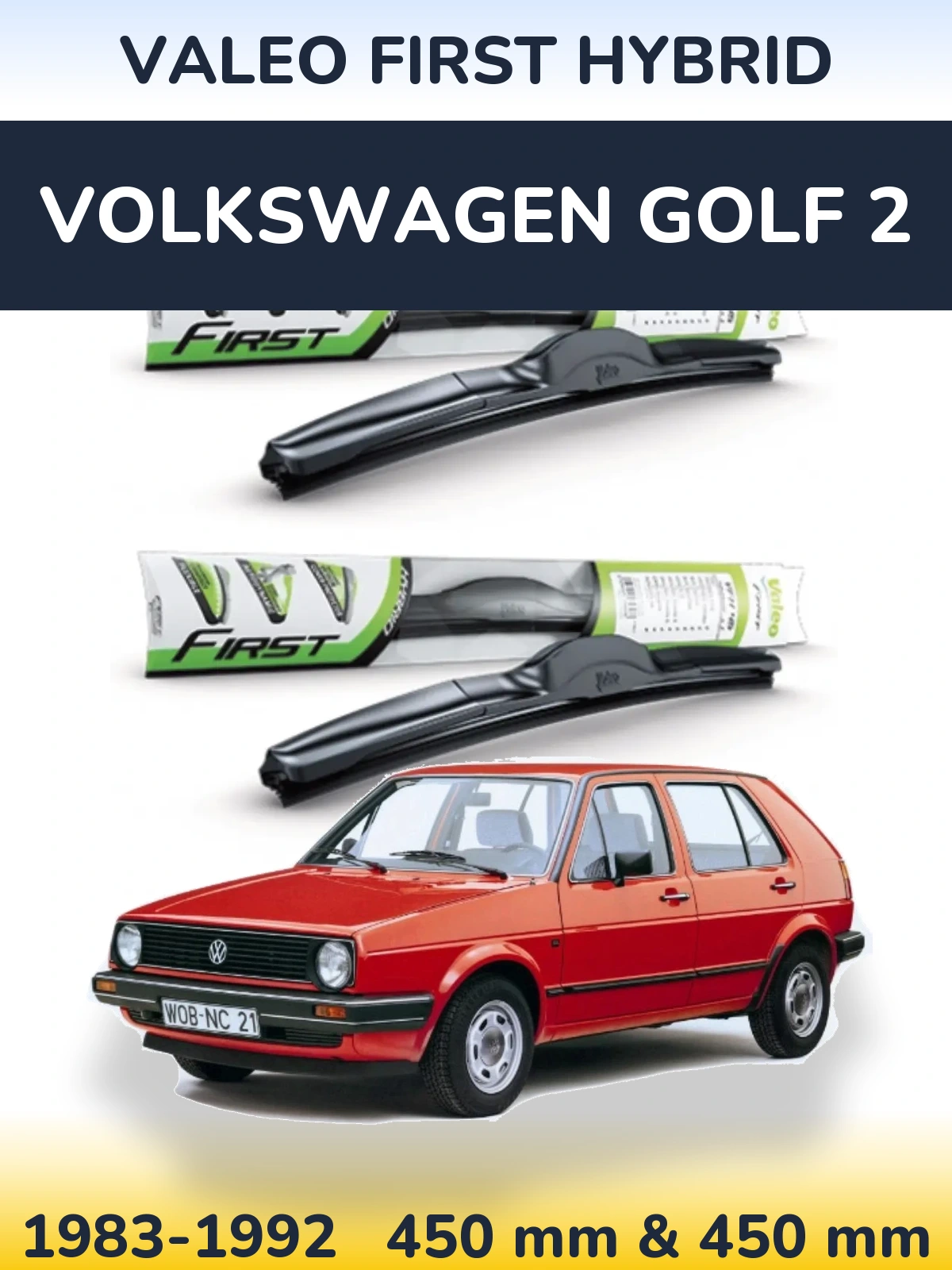 Front wiper blade set Valeo First Hybrid 450 & 450 мм for Volkswagen Golf 2 1983-1992