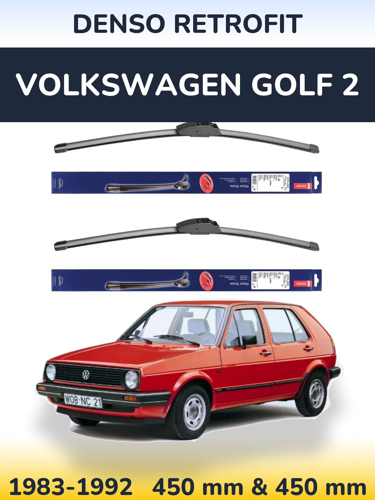 Front wiper blade set Denso Retrofit 450 & 450 мм for Volkswagen Golf 2 1983-1992