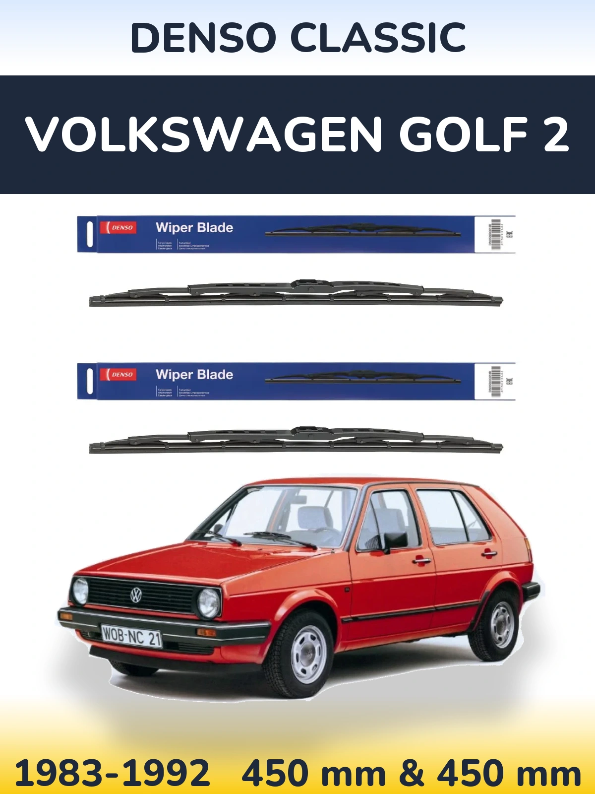 Komplet przednich wycieraczek Denso Classic 450 & 450 mm do Volkswagen Golf 2 1983-1992