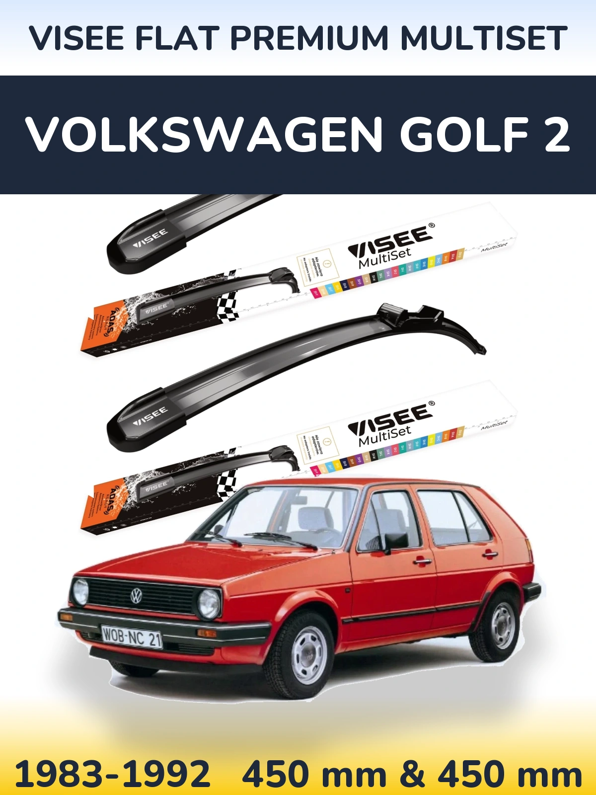 Front wiper blade set VISEE FLAT PREMIUM MultiSet 450 & 450 mm for Volkswagen Golf 2 1983-1992