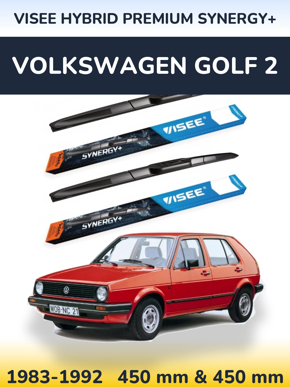 Front wiper blade set VISEE HYBRID PREMIUM SYNERGY+ 450 & 450 мм for Volkswagen Golf 2 1983-1992