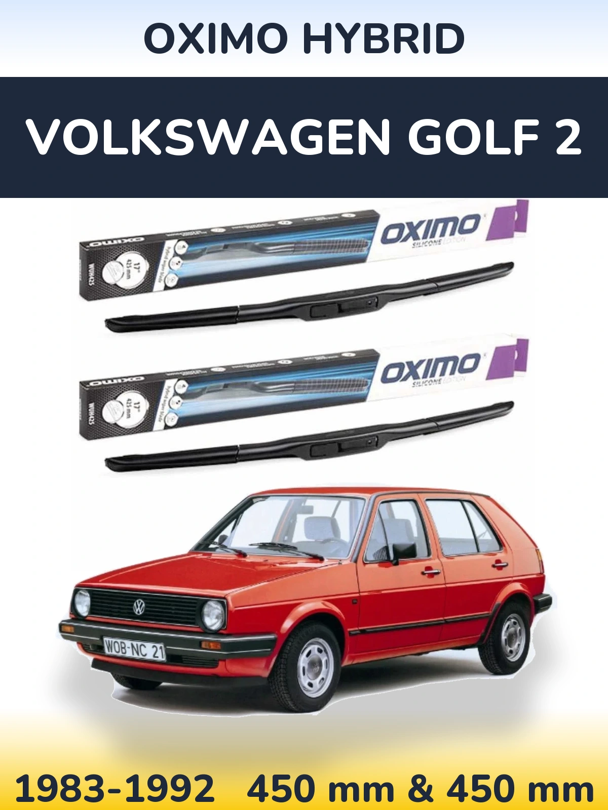 Front wiper blade set Oximo Hybrid 450 & 450 мм for Volkswagen Golf 2 1983-1992