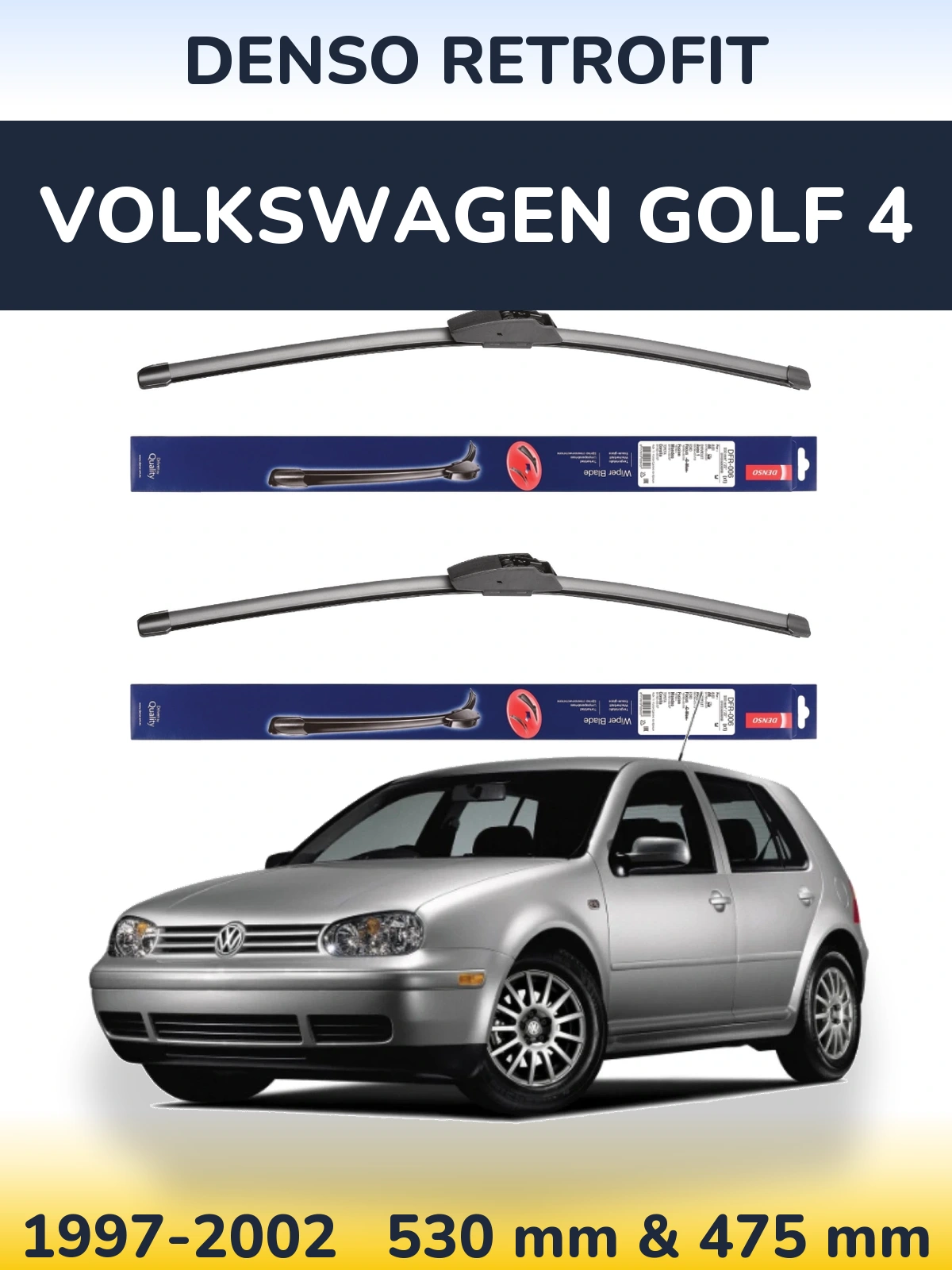 Front wiper blade set Denso Retrofit 530 & 475 мм for Volkswagen Golf 4 1997-2002
