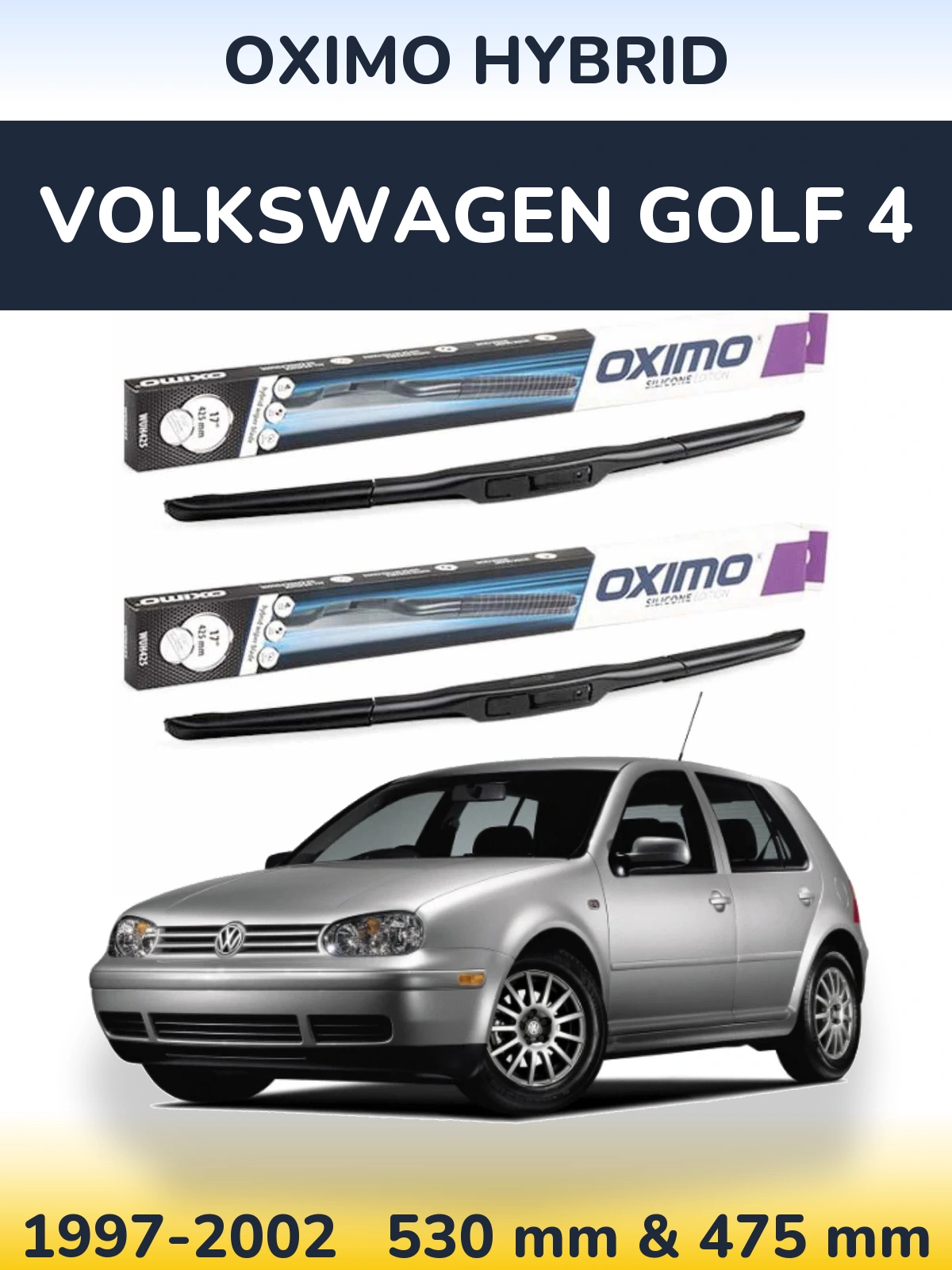 Front wiper blade set Oximo Hybrid 530 & 475 мм for Volkswagen Golf 4 1997-2002