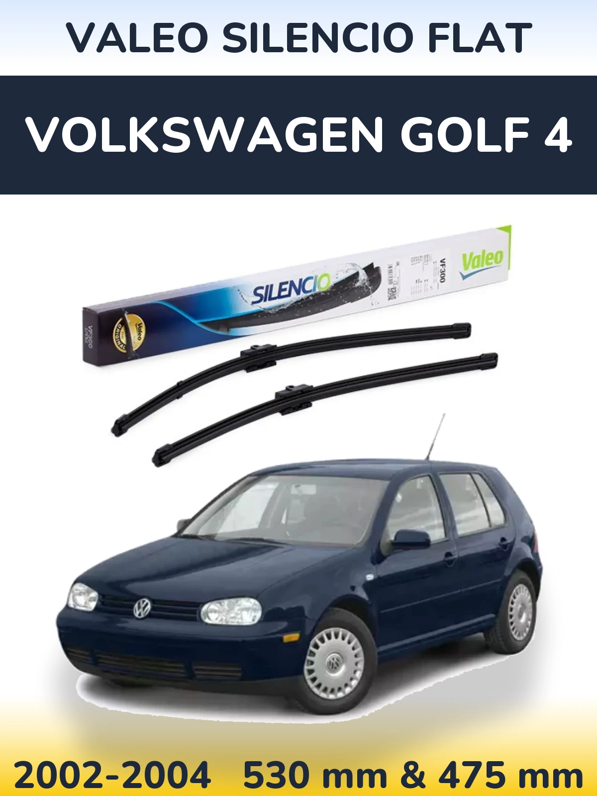 Front wiper blade set Valeo Silencio Flat 530 & 475 мм for Volkswagen Golf 4 2002-2004