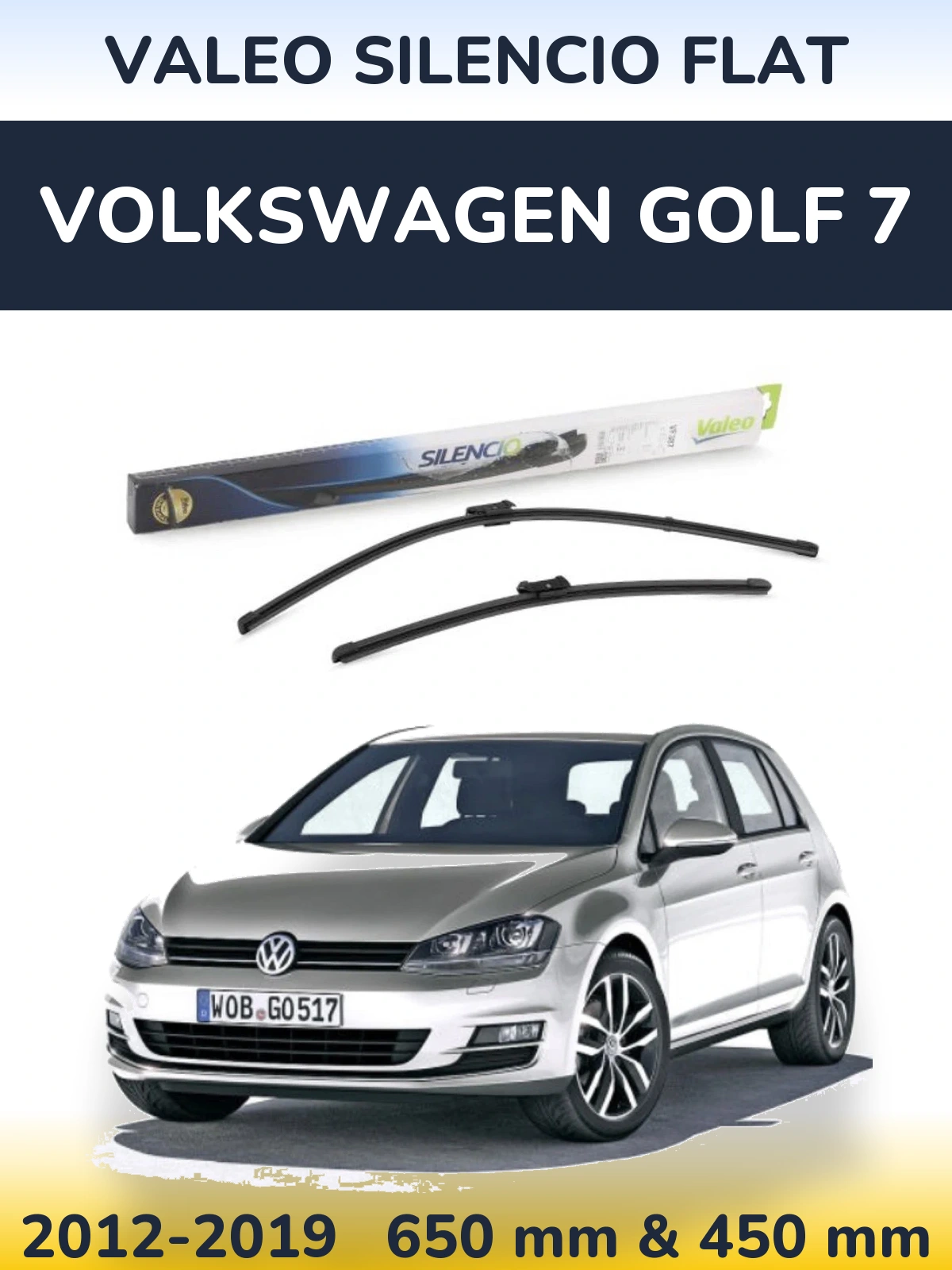 Комплект передних дворников Valeo Silencio Flat 650 & 450 мм для Volkswagen Golf 7 2012-2019