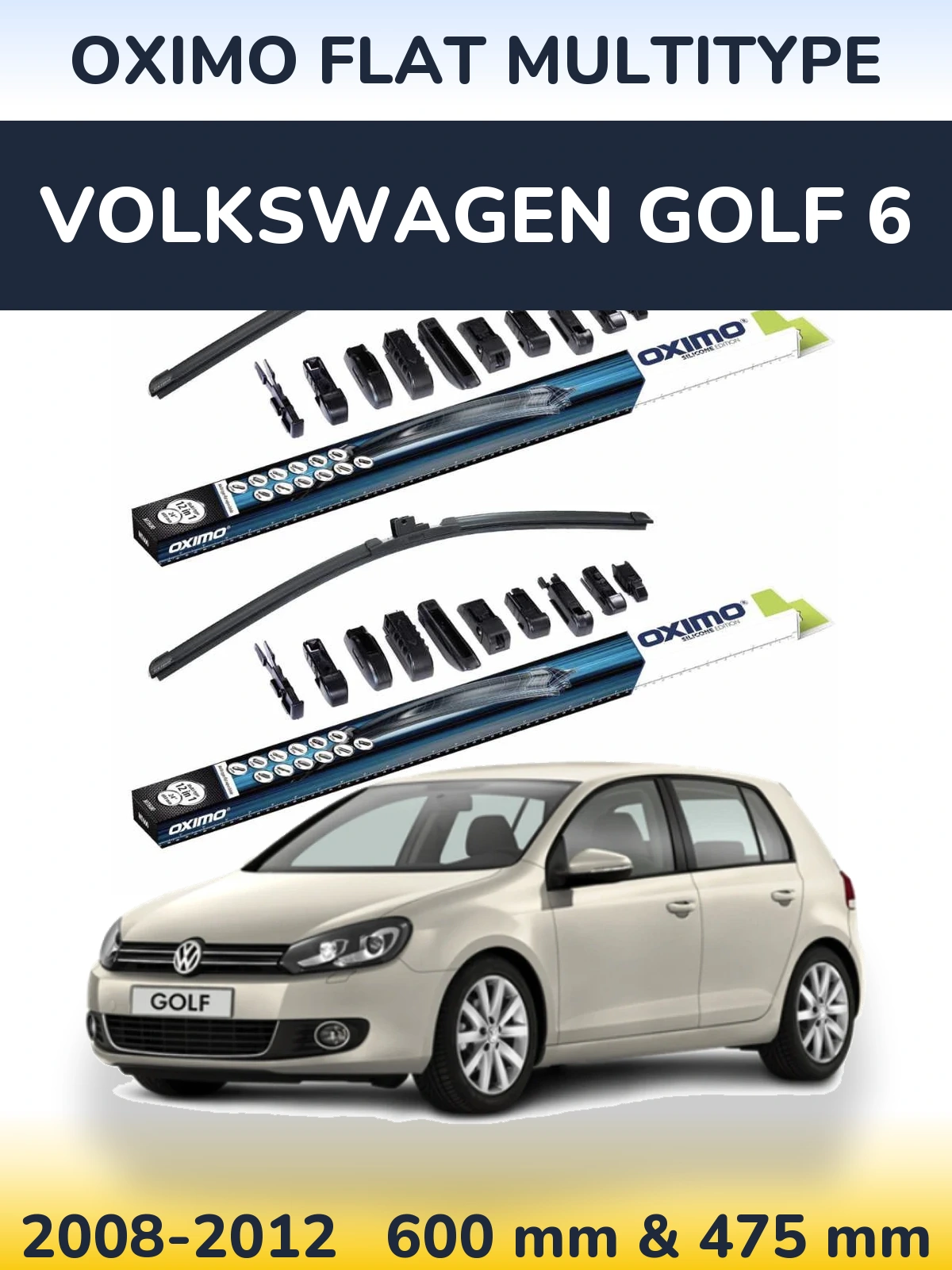 Front wiper blade set Oximo Flat MultiTypee 600 & 475 mm for Volkswagen Golf 6 2008-2012