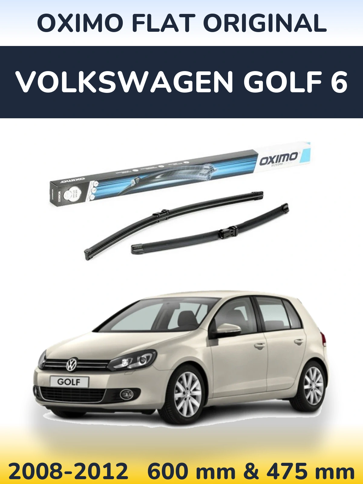 Front wiper blade set Oximo Flat Original 600 & 475 мм for Volkswagen Golf 6 2008-2012