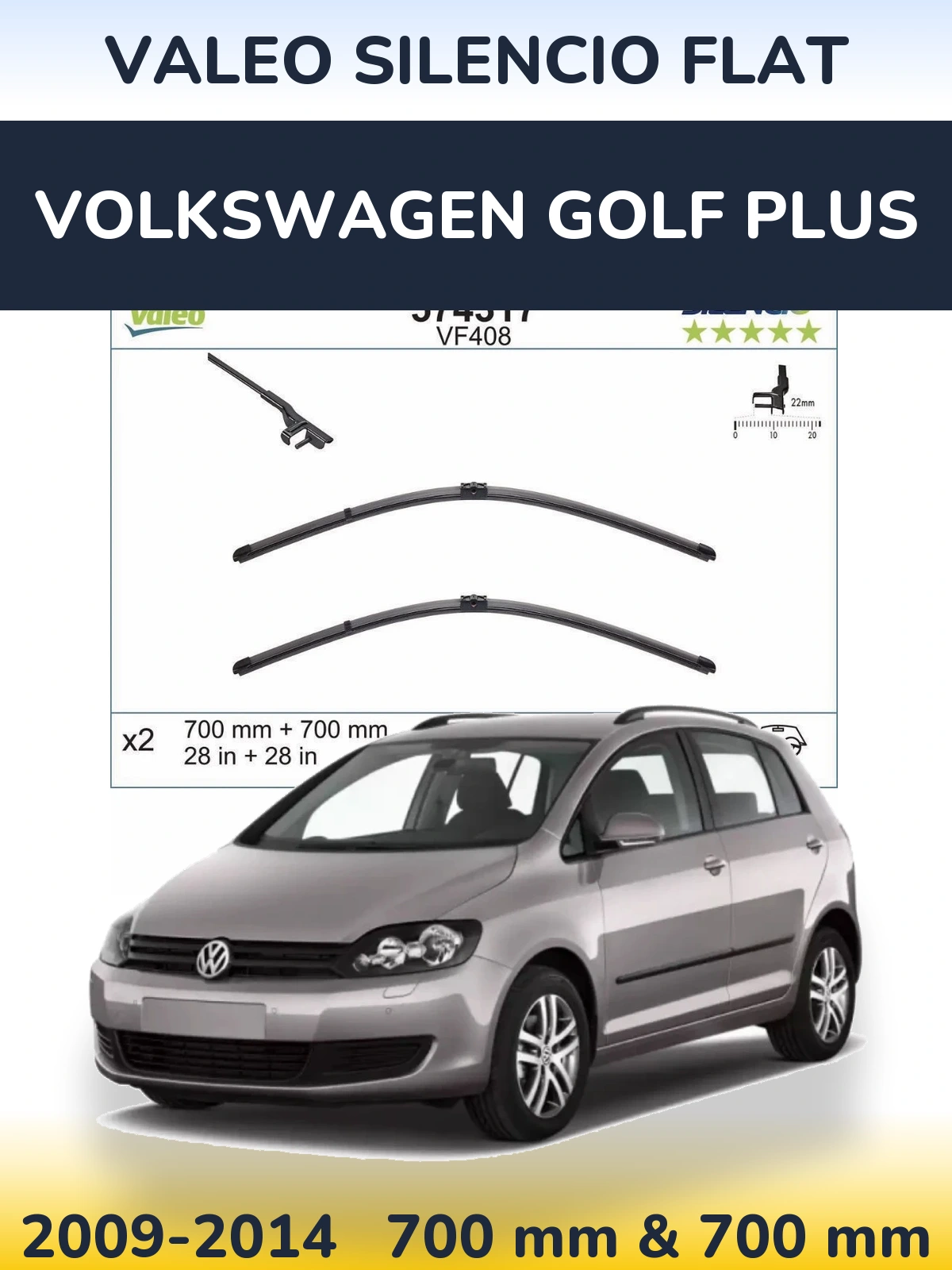 Front wiper blade set Valeo Silencio Flat 700 & 700 мм for Volkswagen Golf Plus 2009-2014