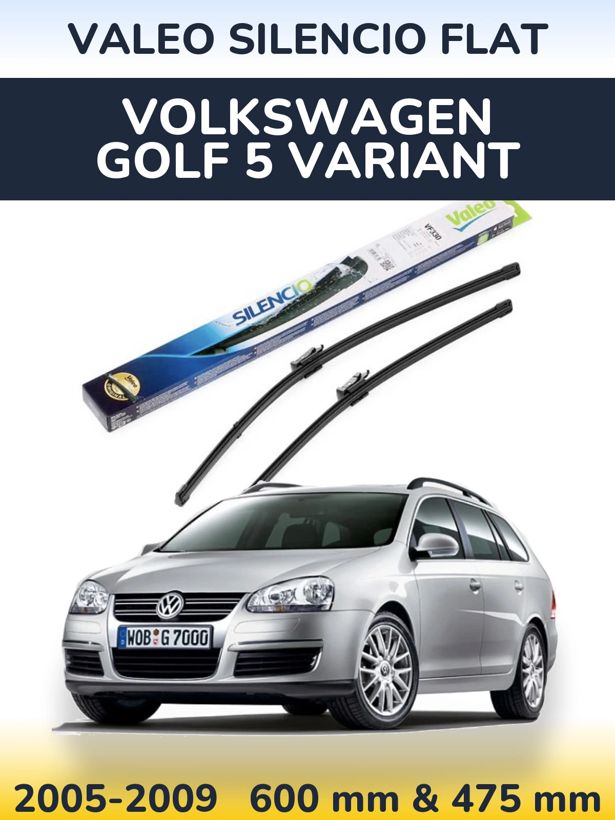 Komplet przednich wycieraczek Valeo Silencio Flat 600 & 475 mm do Volkswagen Golf 5 Variant 2005-2009