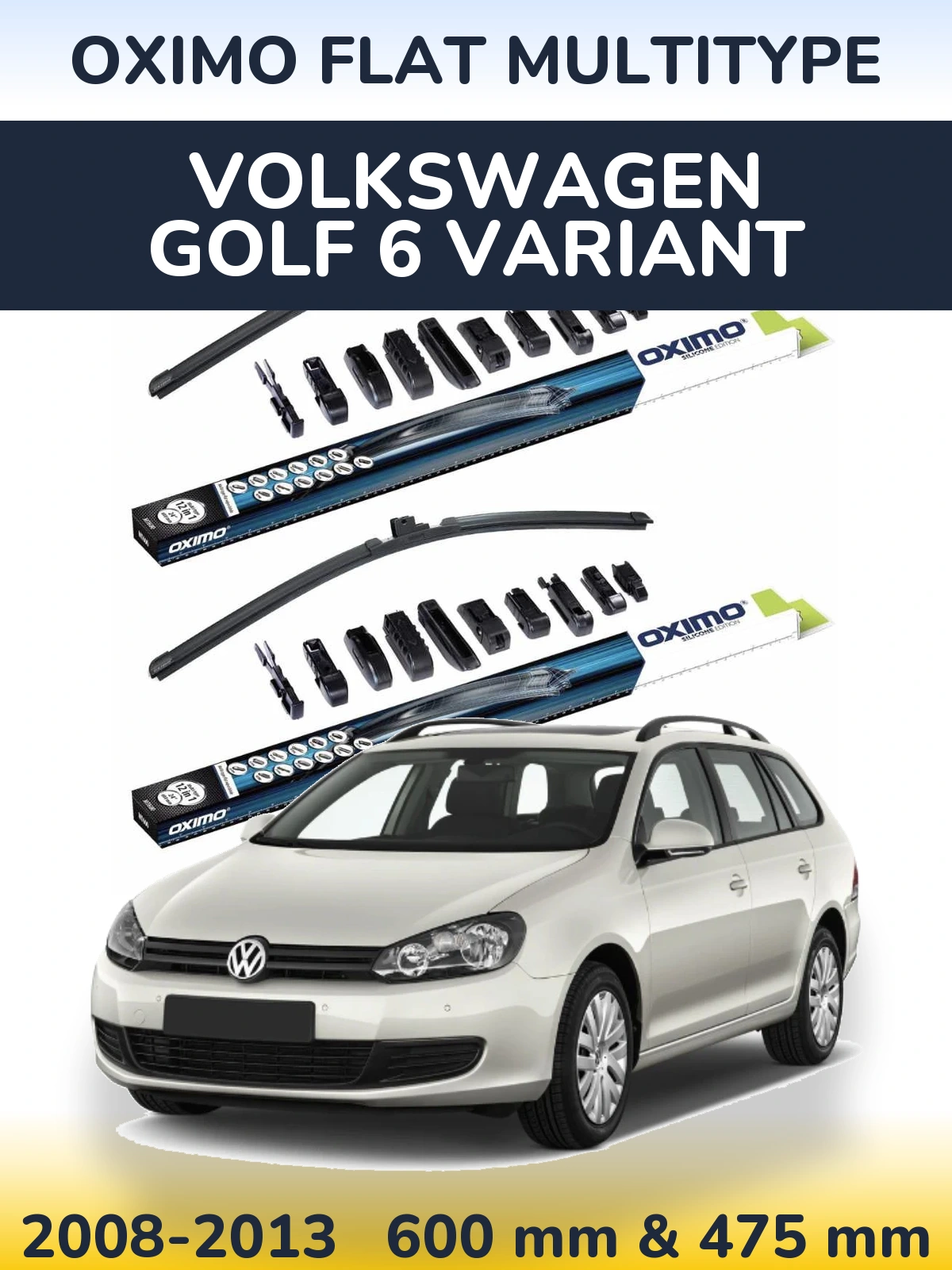 Комплект передніх щіток Oximo Flat MultiТипe 600 & 475 мм для Volkswagen Golf 6 Variant 2008-2013