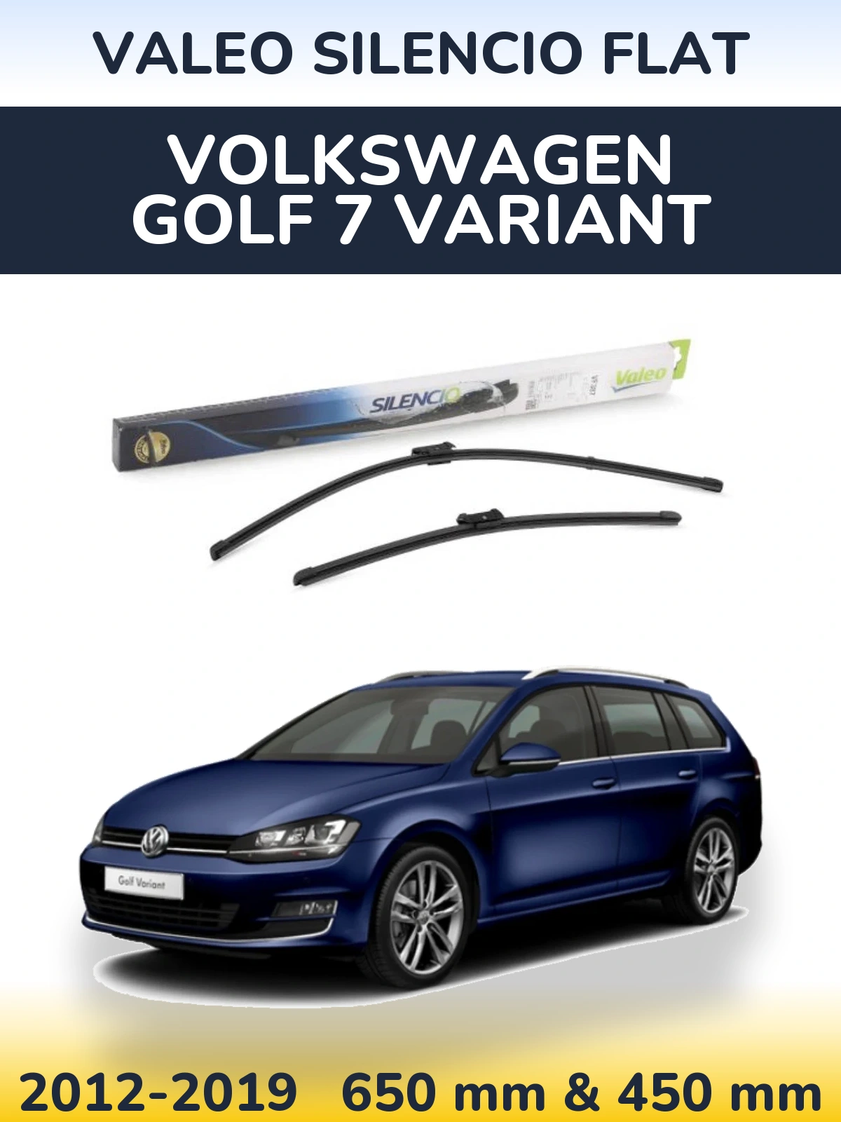 Front wiper blade set Valeo Silencio Flat 650 & 450 мм for Volkswagen Golf 7 Variant 2012-2019