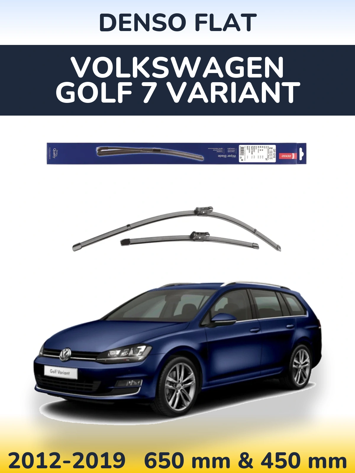 Front wiper blade set Denso Flat 650 & 450 мм for Volkswagen Golf 7 Variant 2012-2019