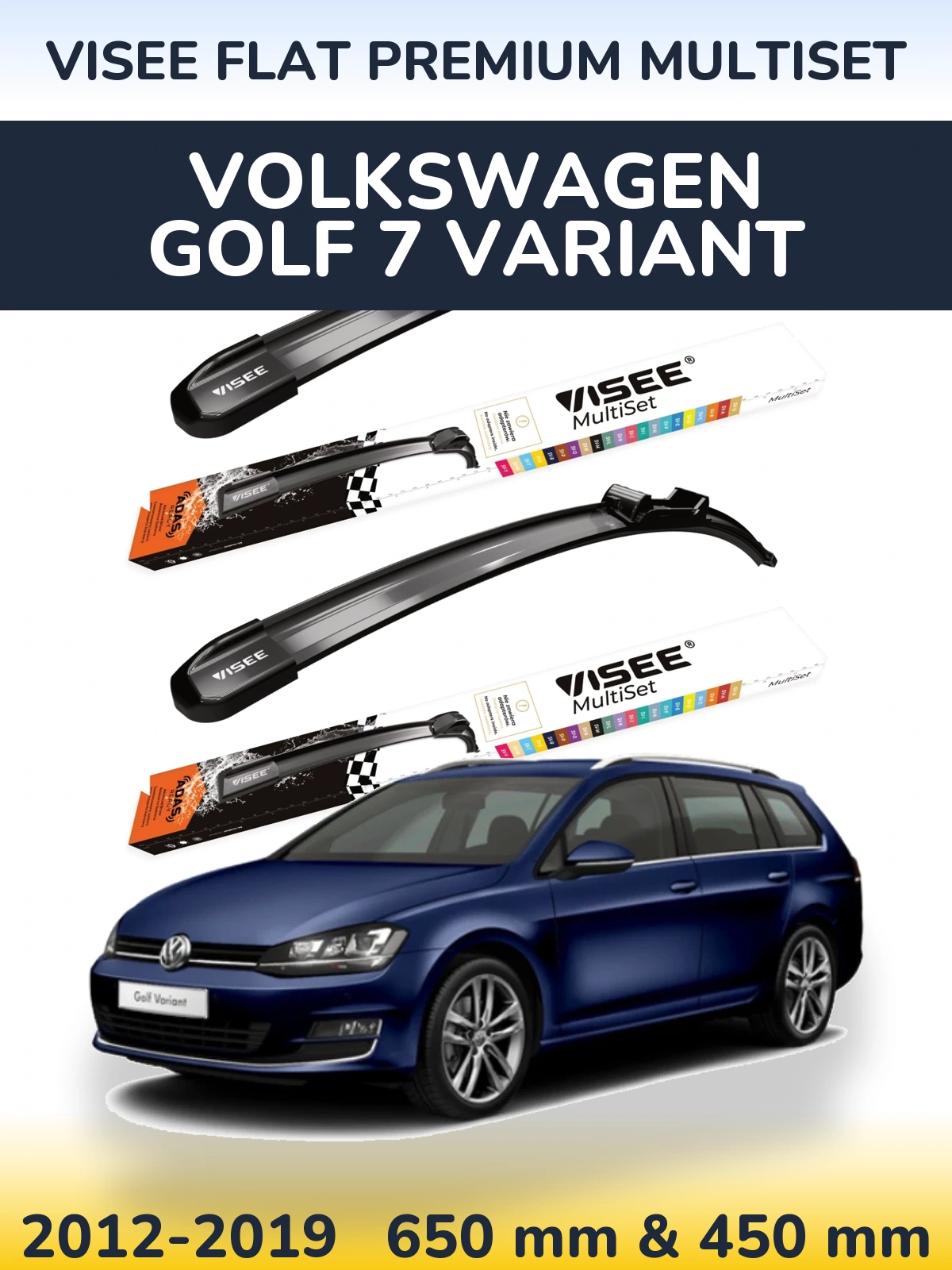 Front wiper blade set VISEE FLAT PREMIUM MultiSet 650 & 450 мм for Volkswagen Golf 7 Variant 2012-2019
