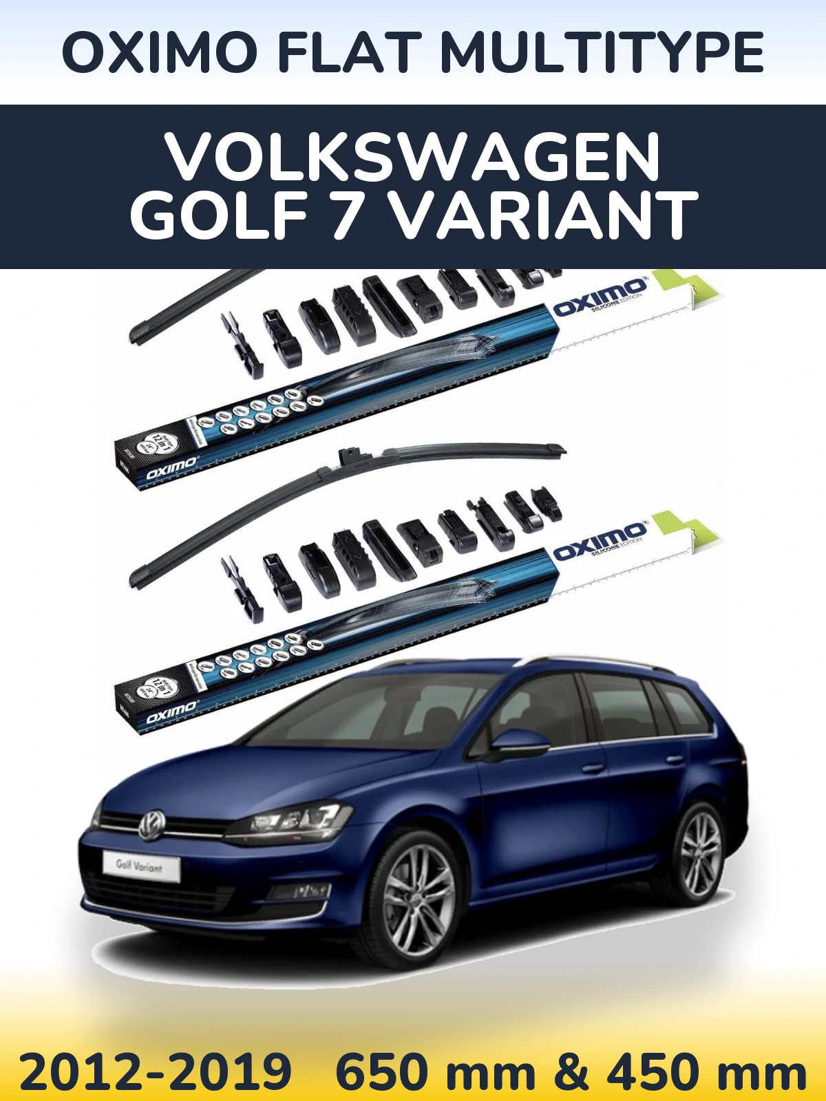 Front wiper blade set Oximo Flat MultiTypee 650 & 450 мм for Volkswagen Golf 7 Variant 2012-2019