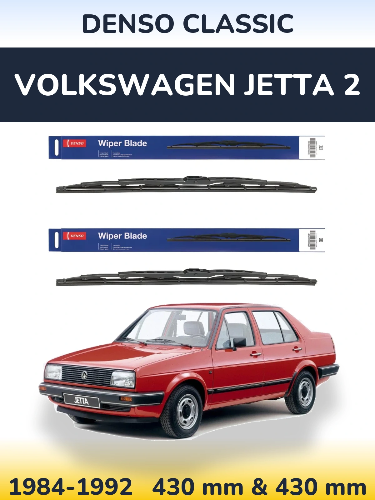 Front wiper blade set Denso Classic 430 & 430 mm for Volkswagen Jetta 2 1984-1992