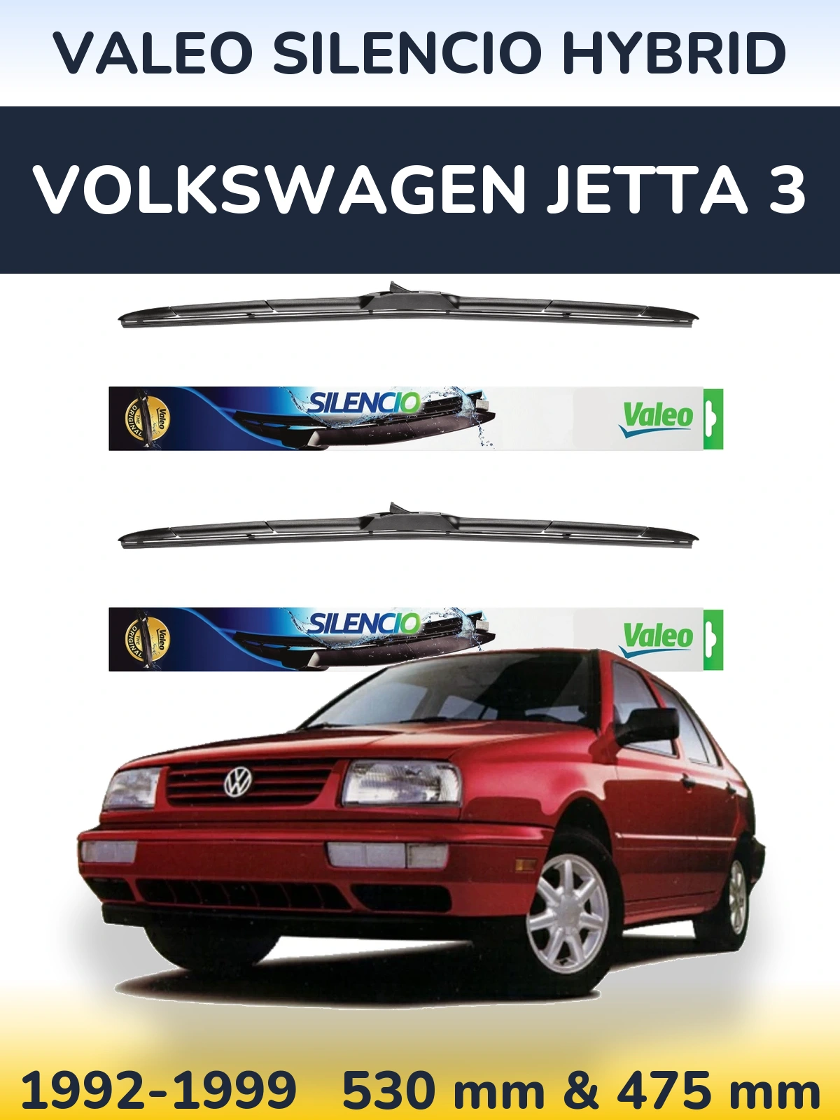 Komplet przednich wycieraczek Valeo Silencio Hybrid 530 & 475 mm do Volkswagen Jetta 3 1992-1999