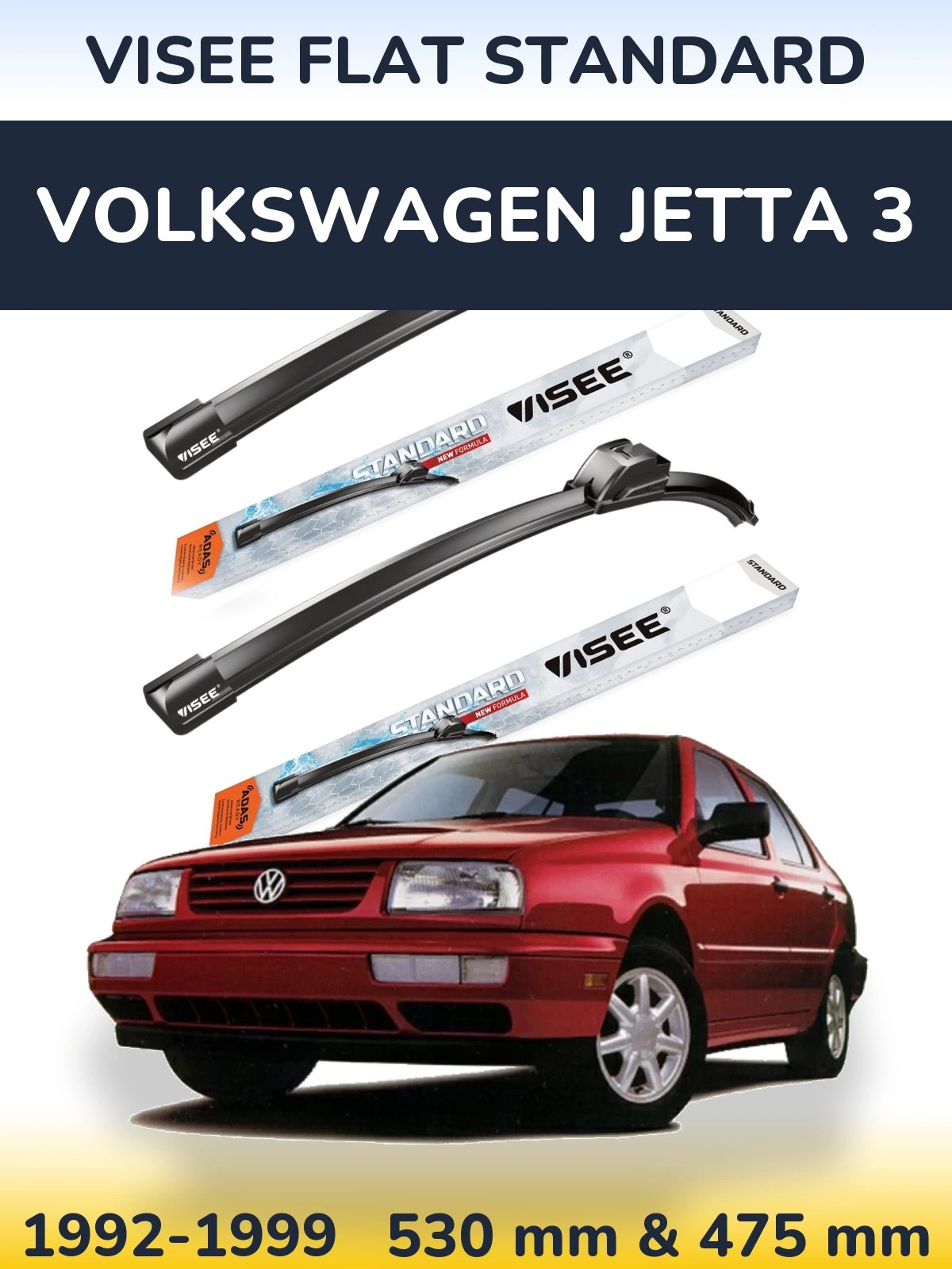 Komplet przednich wycieraczek VISEE FLAT STANDARD 530 & 475 mm do Volkswagen Jetta 3 1992-1999