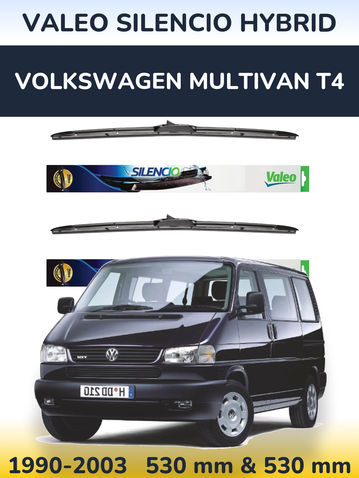 Комплект передних дворников Valeo Silencio Hybrid 530 & 530 мм для Volkswagen Multivan T4 1990-2003