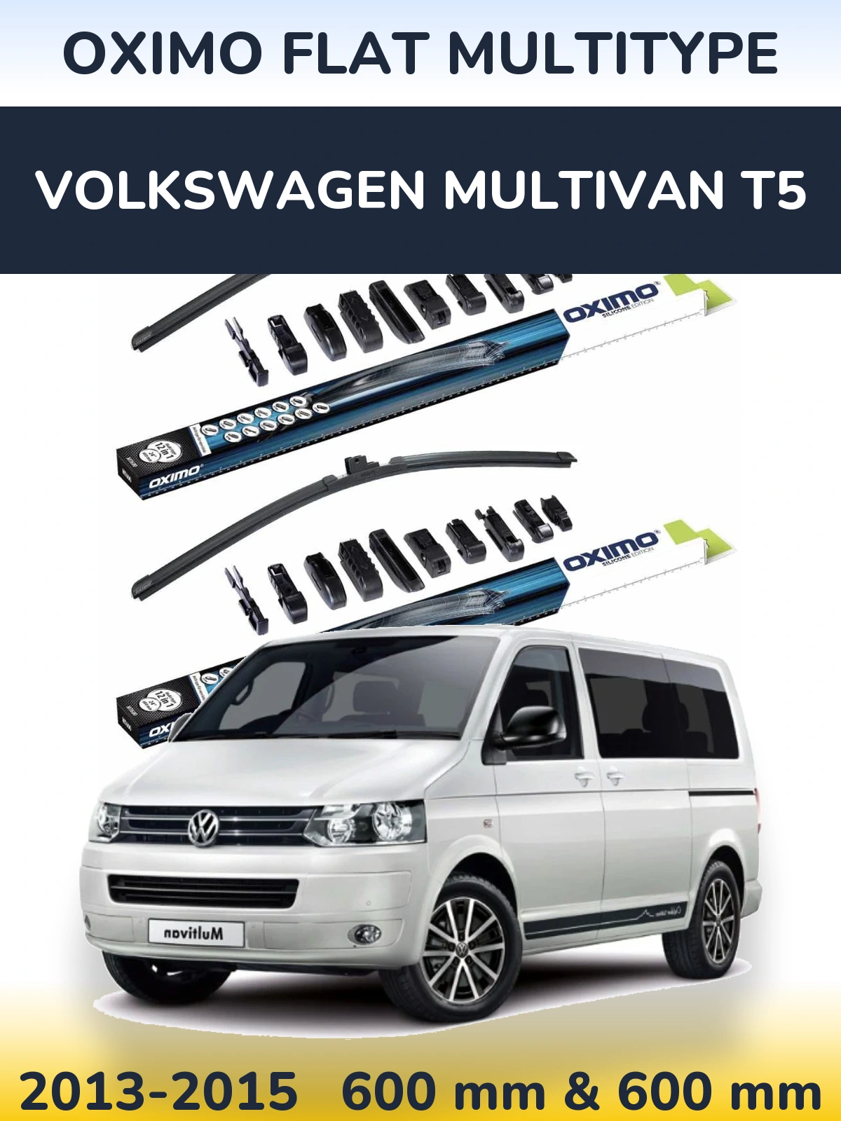 Front wiper blade set Oximo Flat MultiTypee 600 & 600 мм for Volkswagen Multivan T5 2013-2015