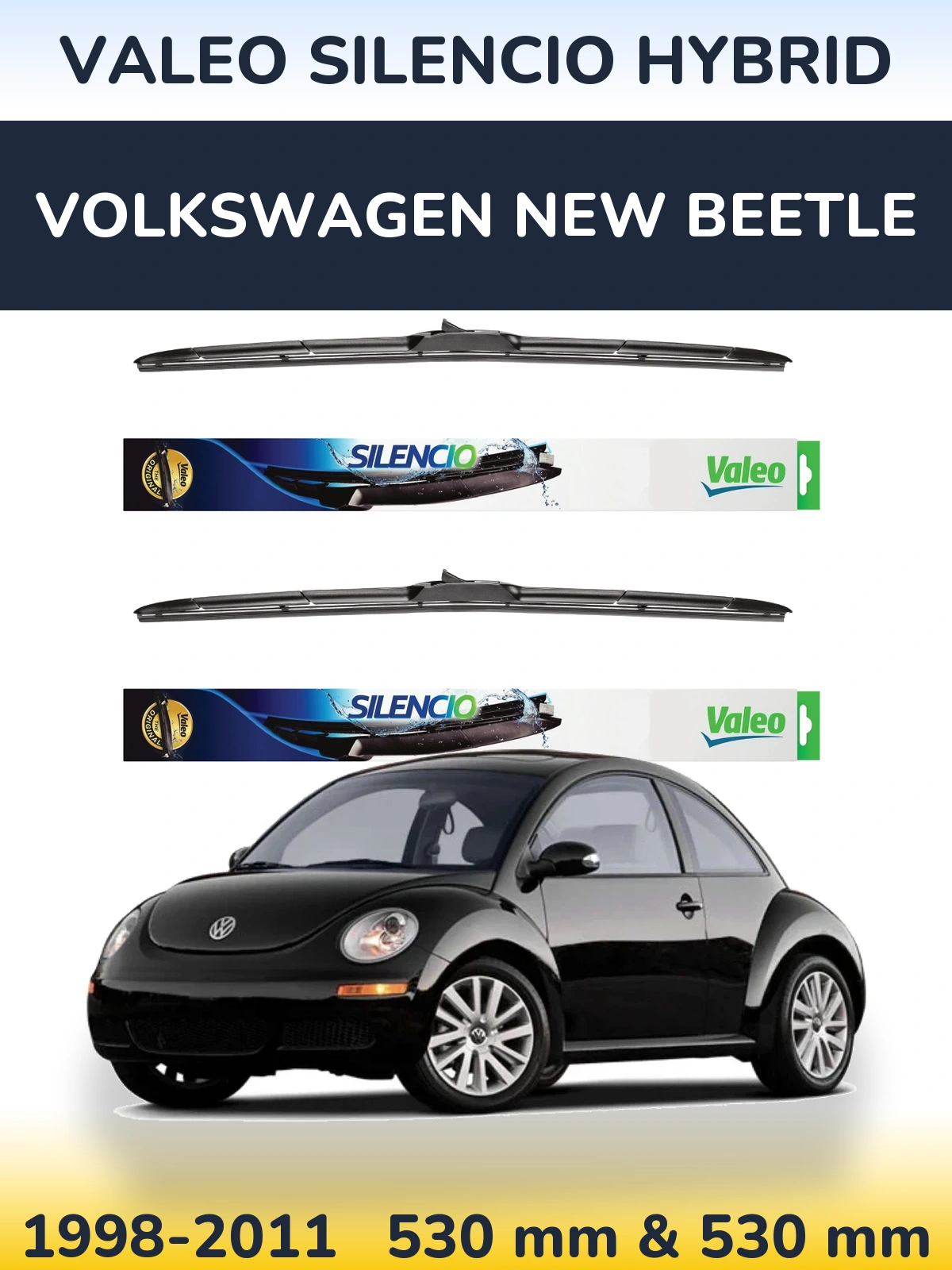 Front wiper blade set Valeo Silencio Hybrid 530 & 530 мм for Volkswagen New Beetle 1998-2011