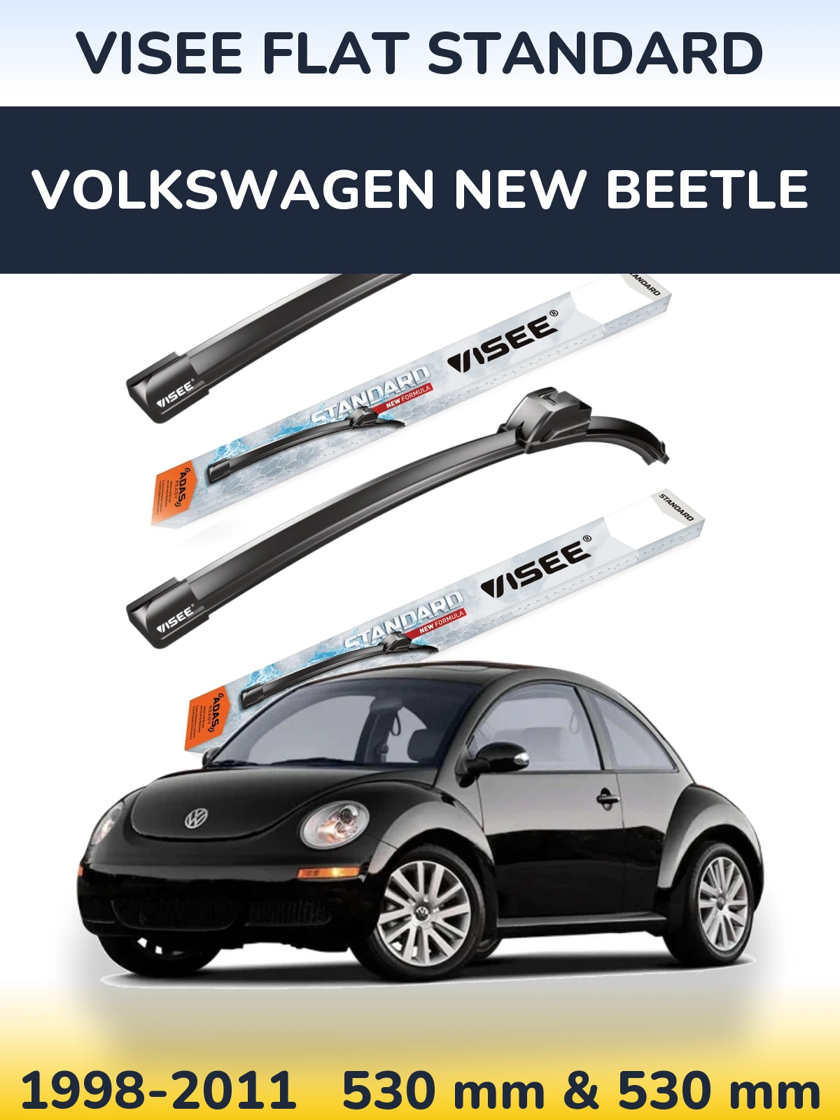 Комплект передних дворников VISEE FLAT STANDARD 530 & 530 мм для Volkswagen New Beetle 1998-2011